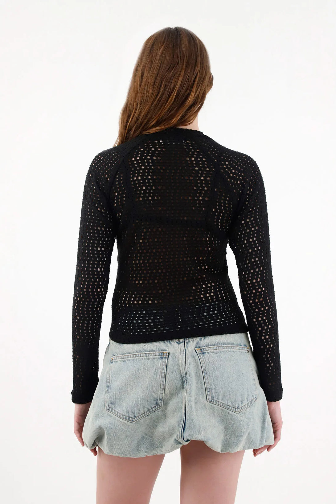 Black High Neck Knit T-Shirt for Women