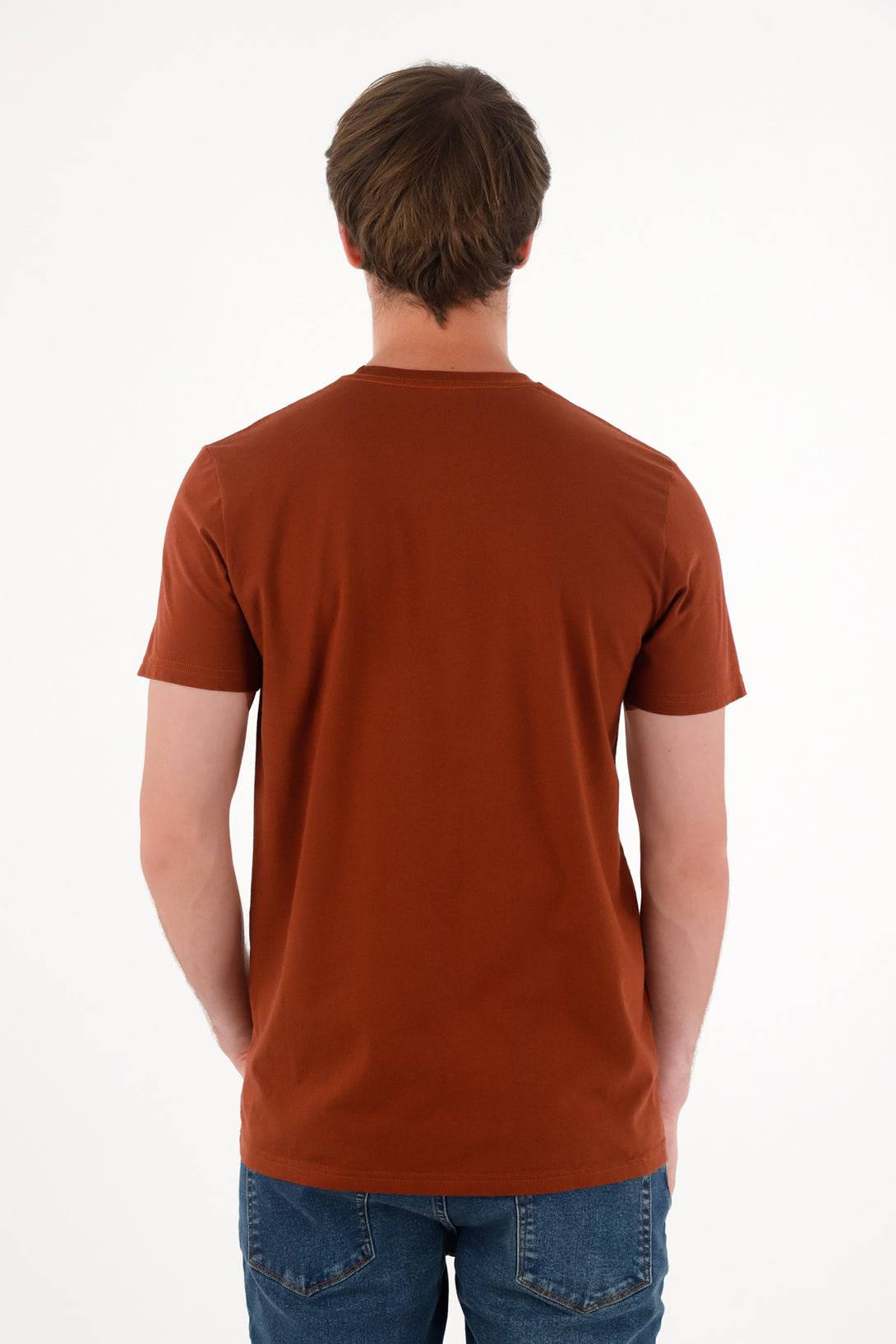 Camiseta manga corta en 100% algodón café para hombre