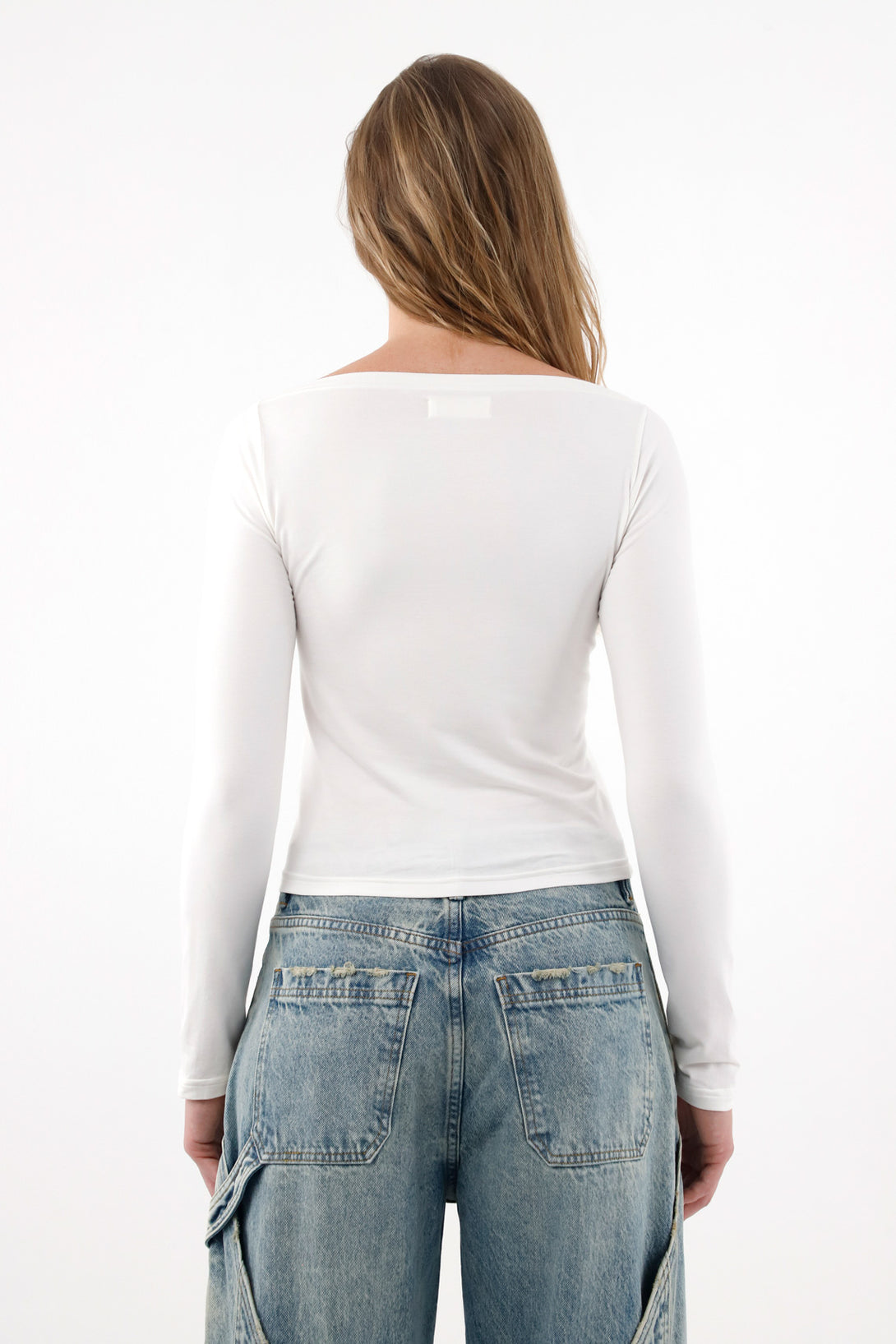 Camiseta manga larga ajustada crudo para mujer