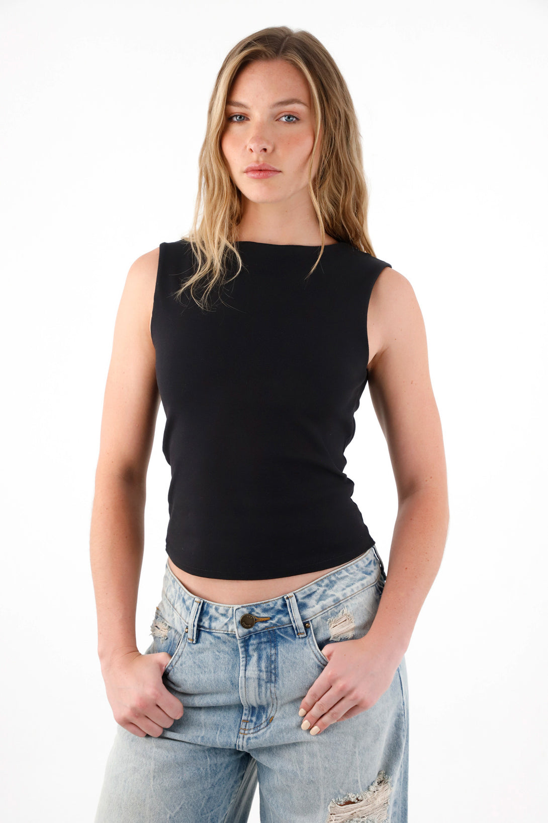 Women's Black Ribbed Sleeveless Top