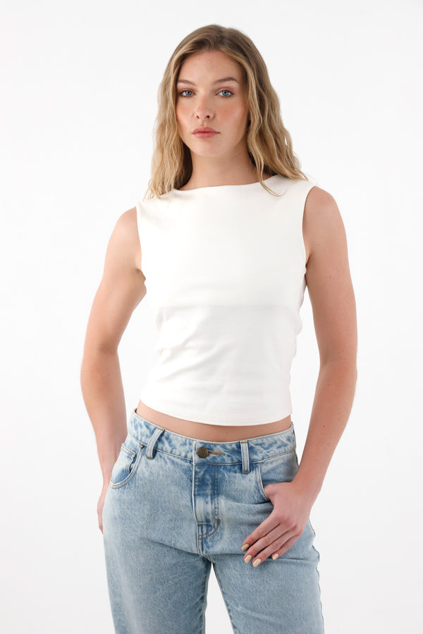 Camiseta en rib manga sisa crudo para mujer