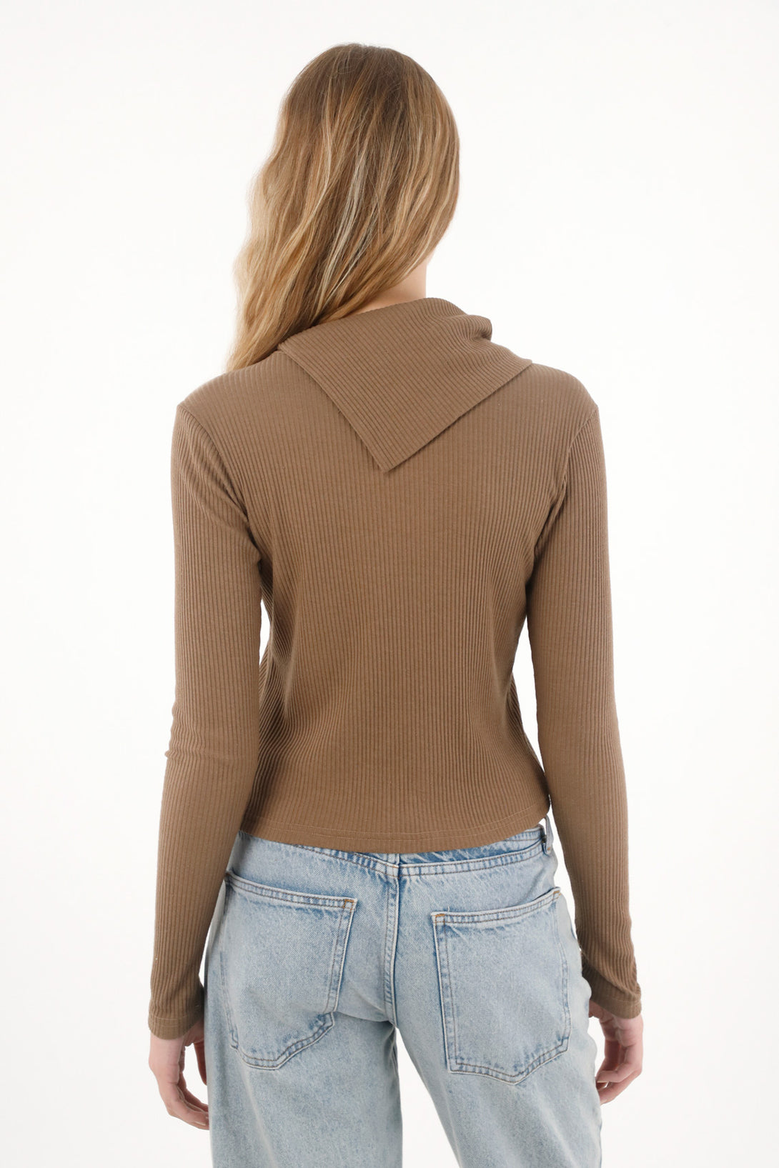 Women's Long Sleeve Ribbed Top in Coffee