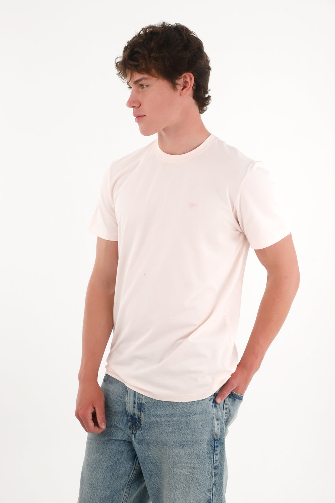 Camiseta básica con mini print rosada para hombre