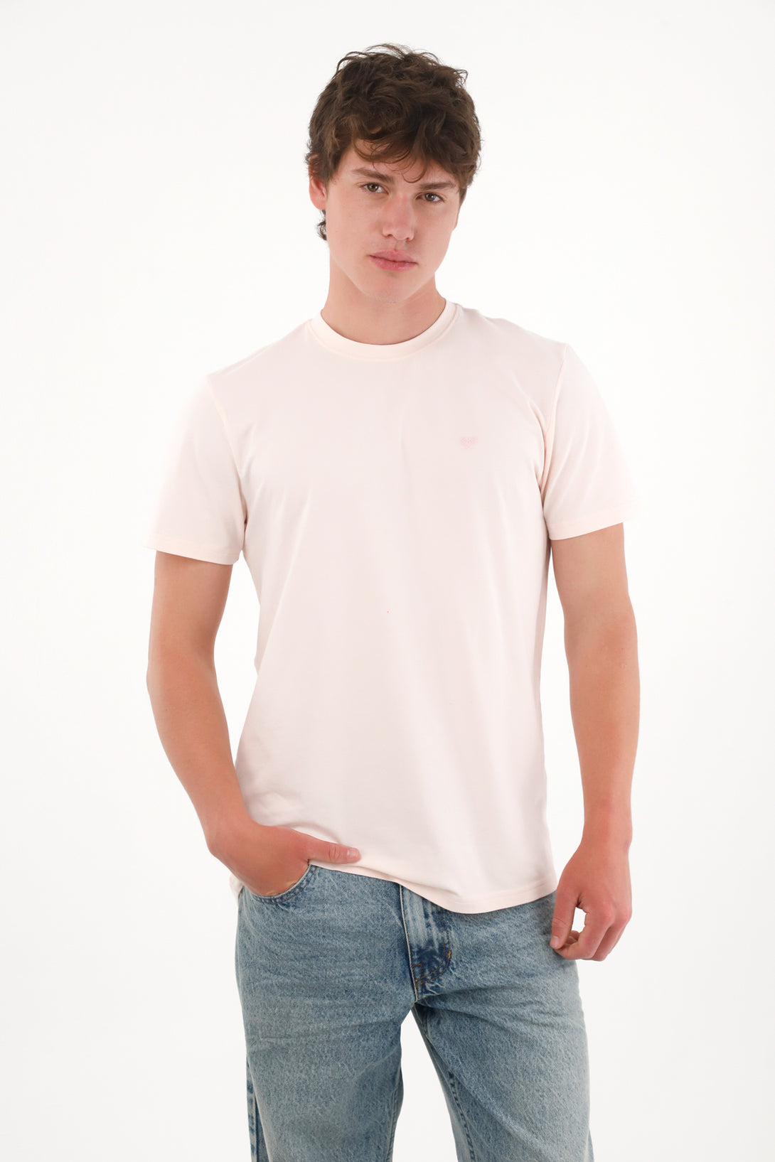 Camiseta básica con mini print rosada para hombre