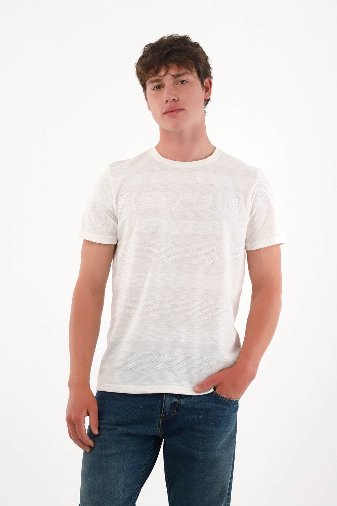 Camiseta básica a rayas crudo para hombre