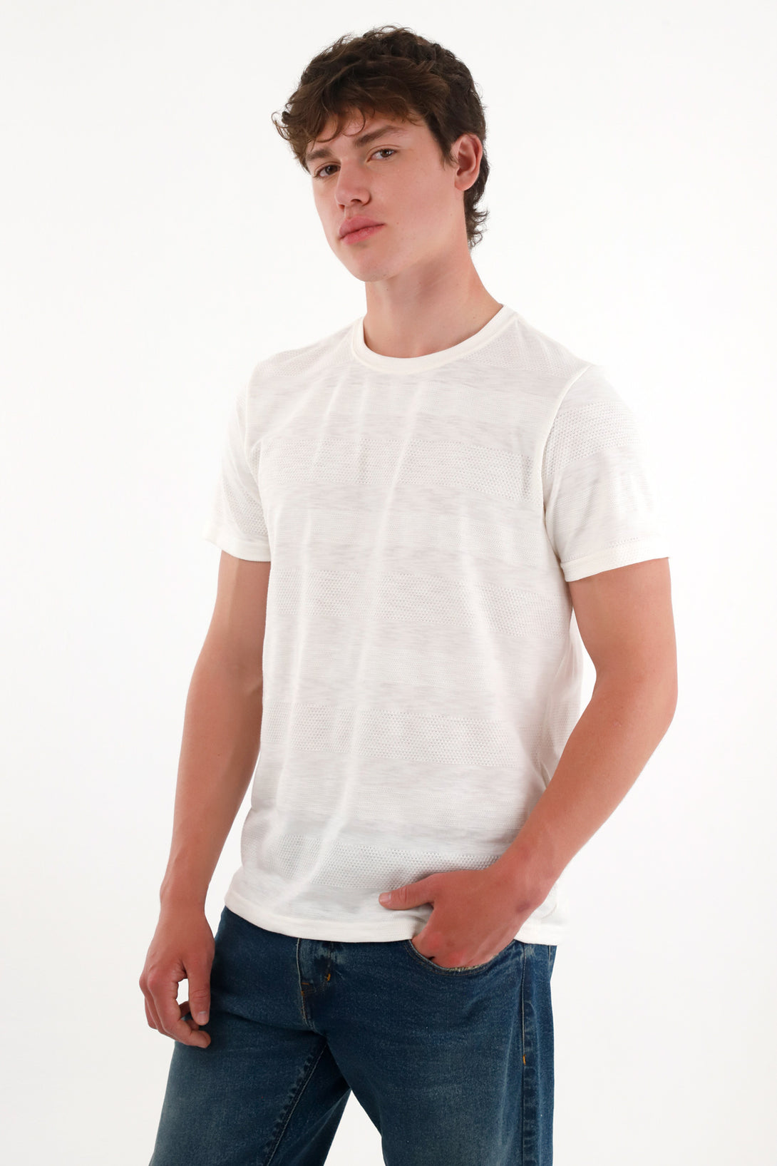 Camiseta básica a rayas crudo para hombre