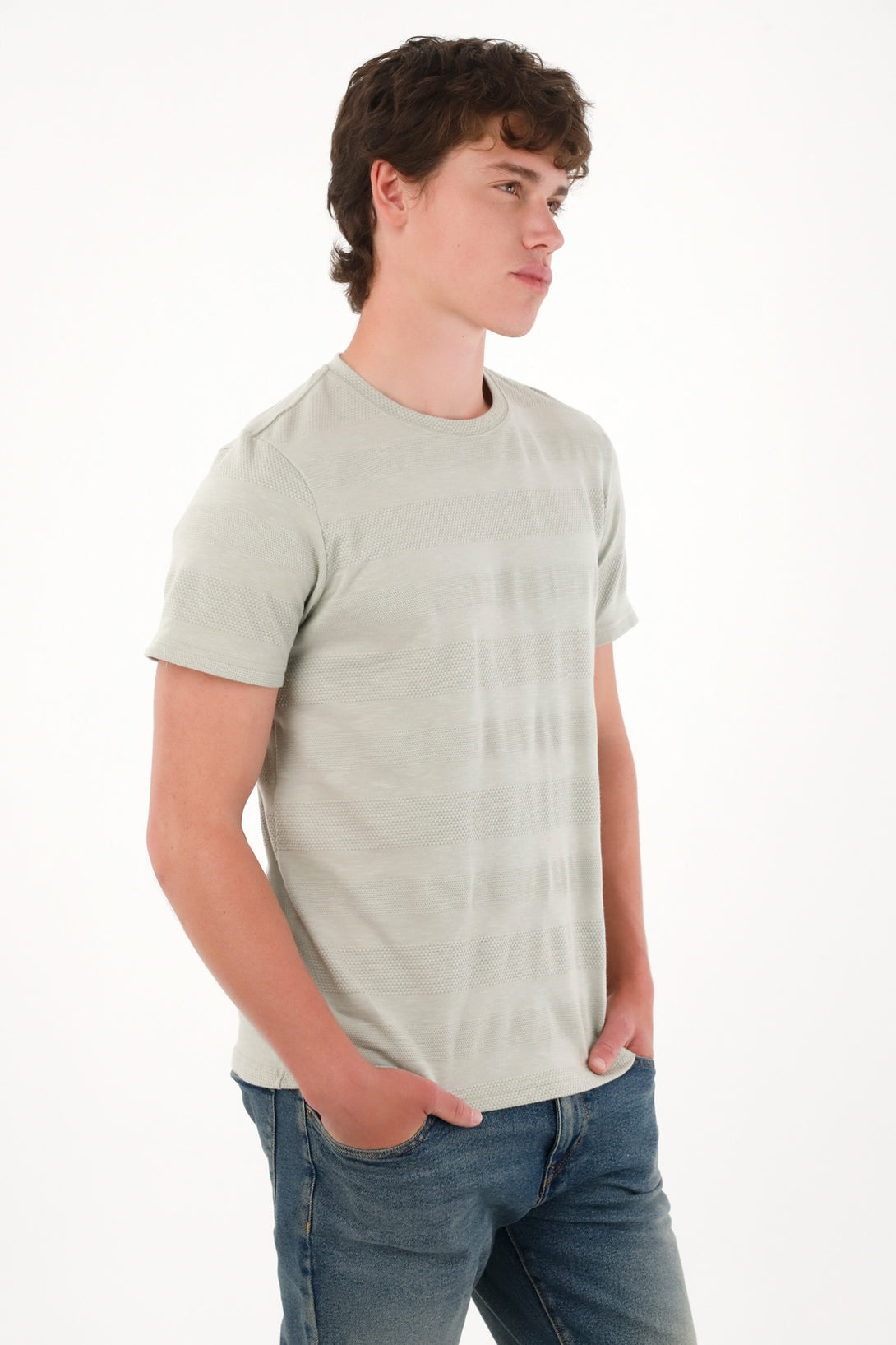 Camiseta básica a rayas gris para hombre