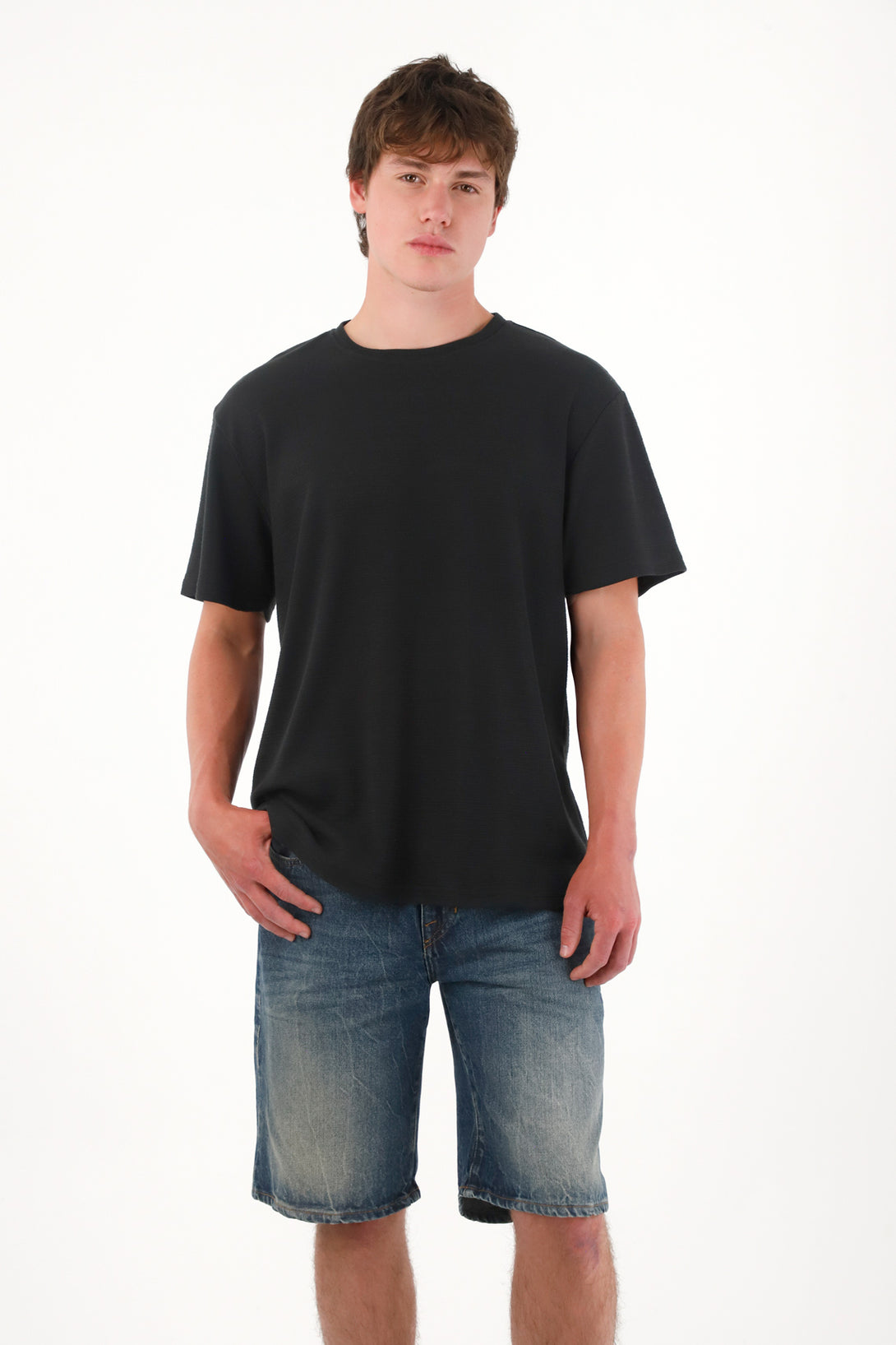 Classic Textured Black T-Shirt for Men