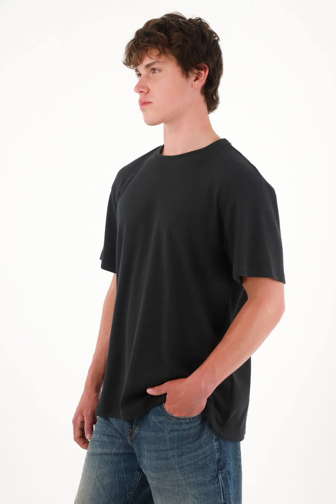 Classic Textured Black T-Shirt for Men