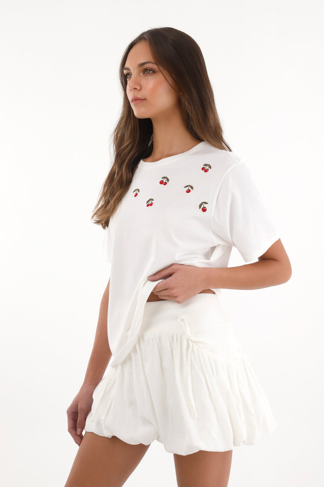 Women's Cream Cherry Embroidered T-Shirt