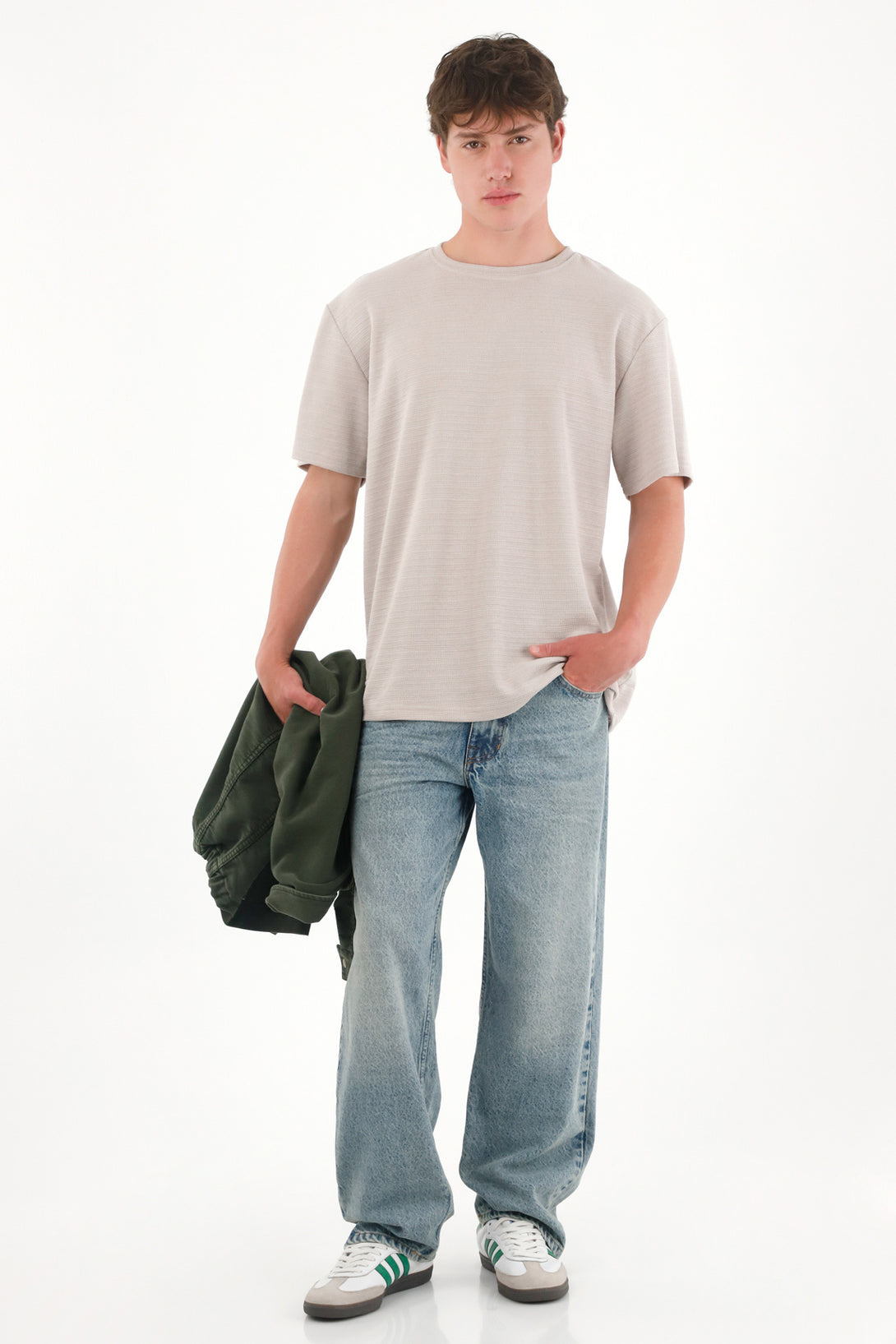 Camiseta básica de tela con textura café para hombre