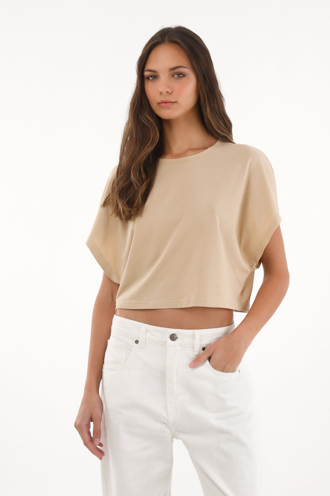 Women's Relaxed Fit Brown Crop Top