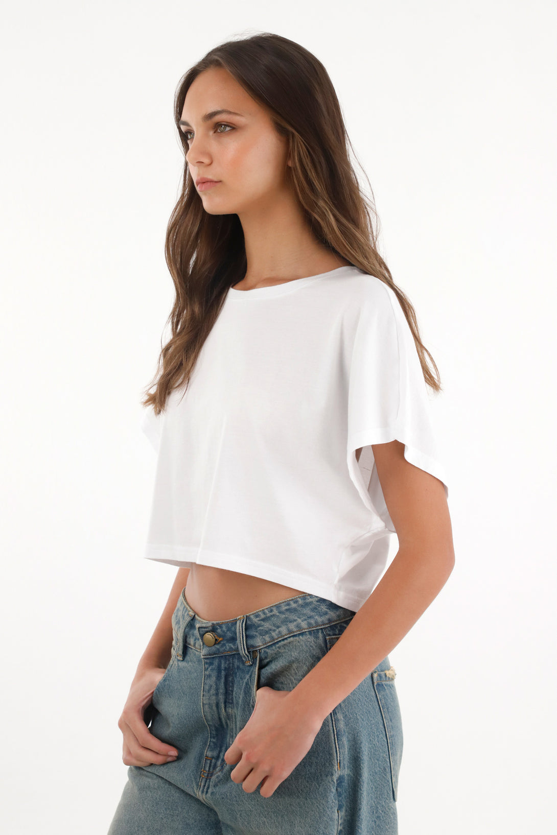 Women's White Loose Crop T-Shirt