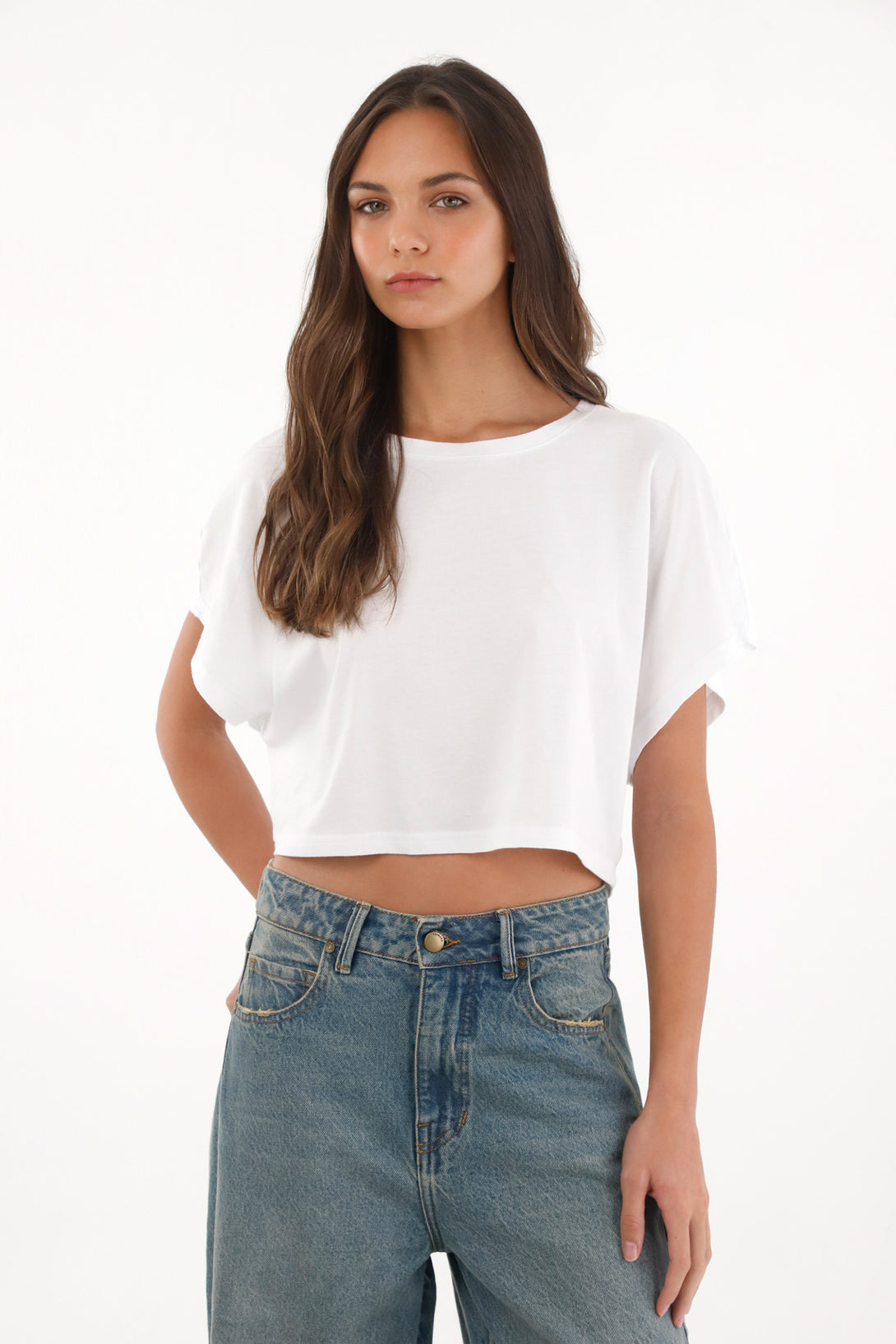 Women's White Loose Crop T-Shirt