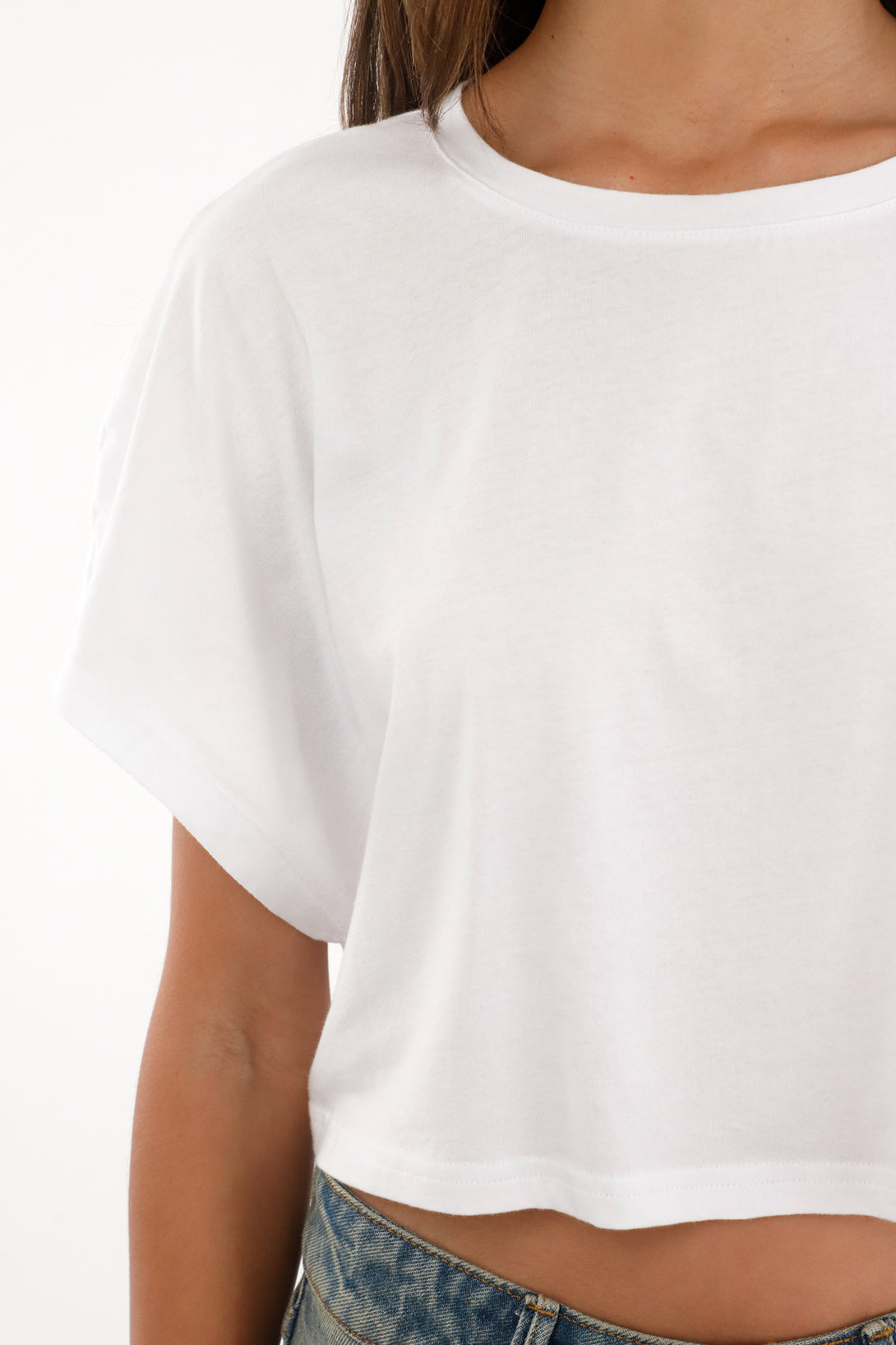 Women's White Loose Crop T-Shirt
