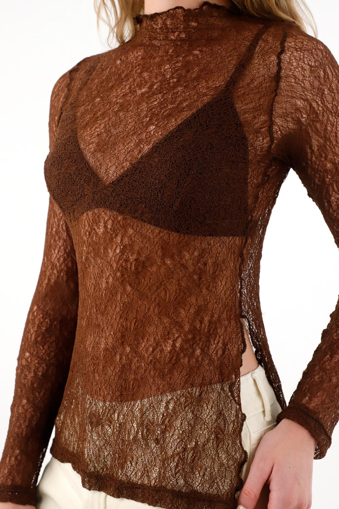Women's Textured Long Sleeve Top in Brown