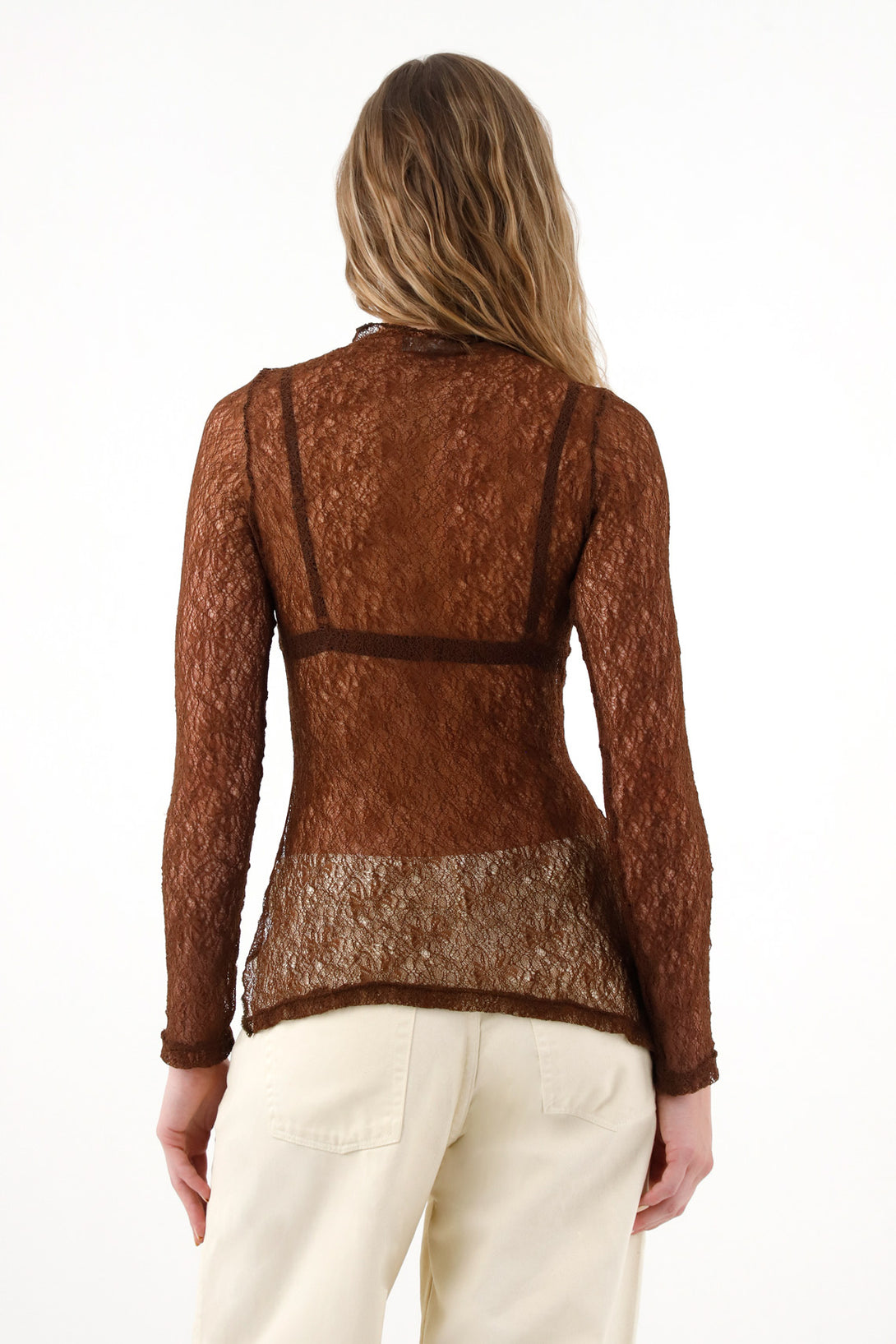 Women's Textured Long Sleeve Top in Brown
