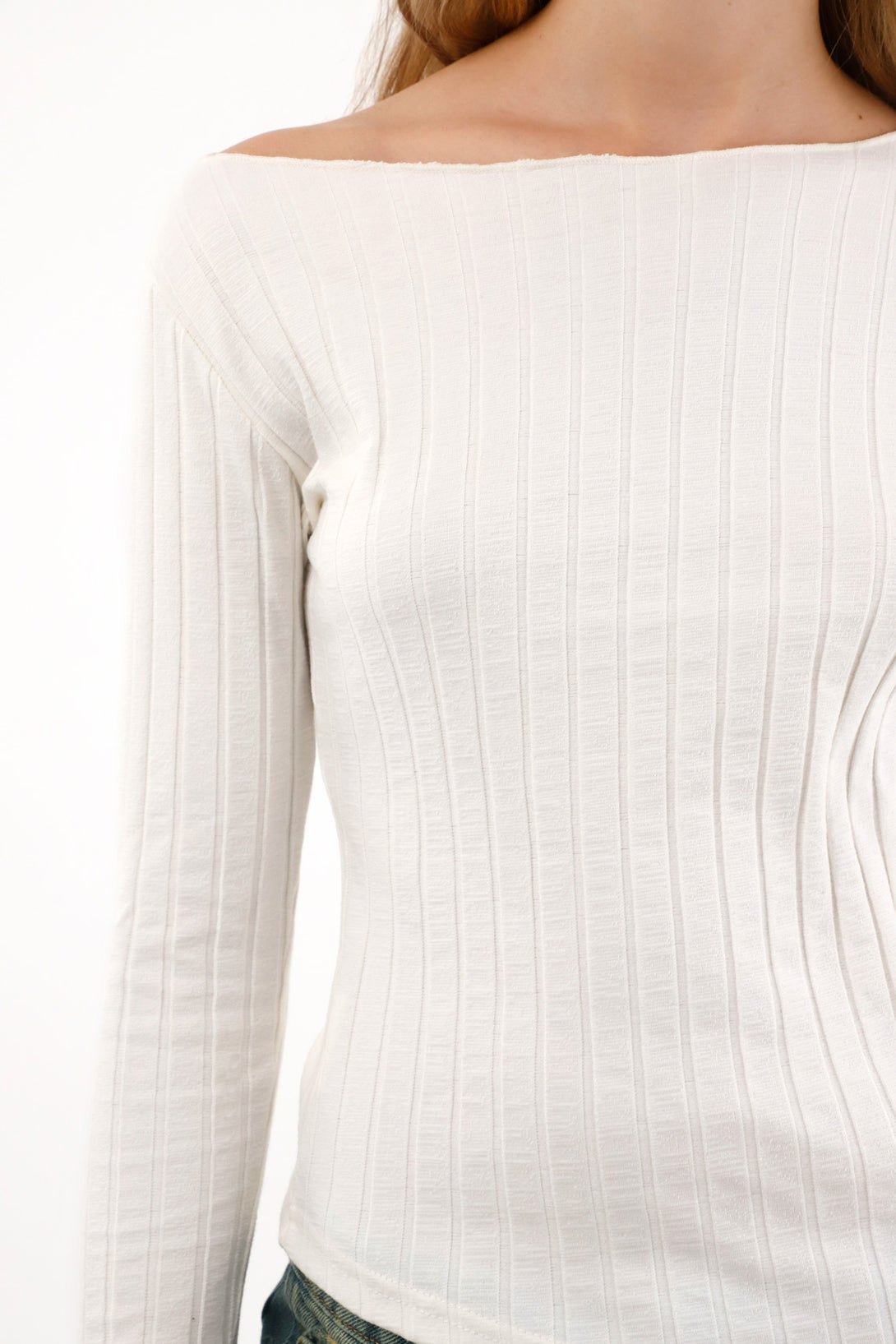Women's Asymmetrical Long Sleeve Ribbed Top