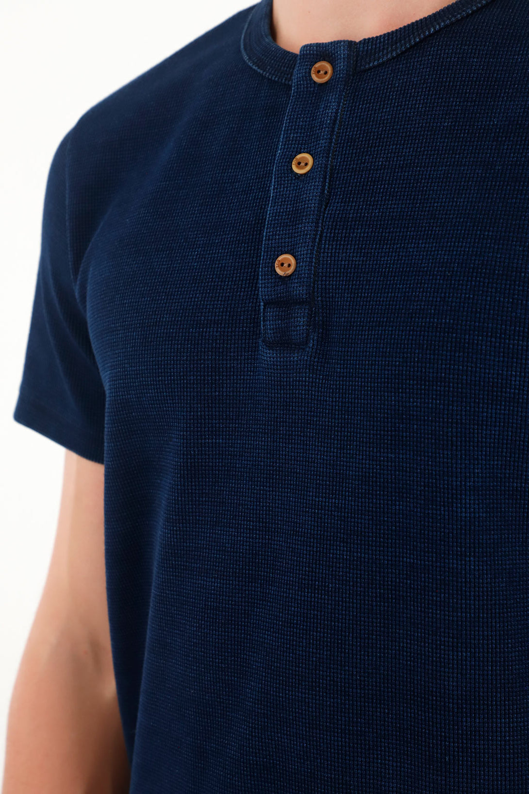 Textured Blue Cotton Blend T-Shirt for Men