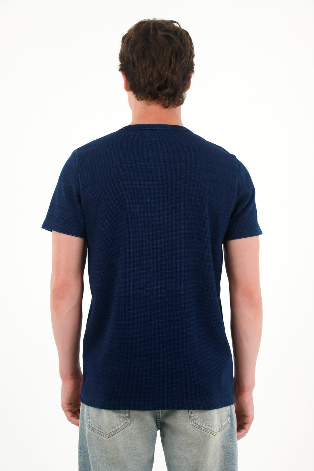 Textured Blue Cotton Blend T-Shirt for Men