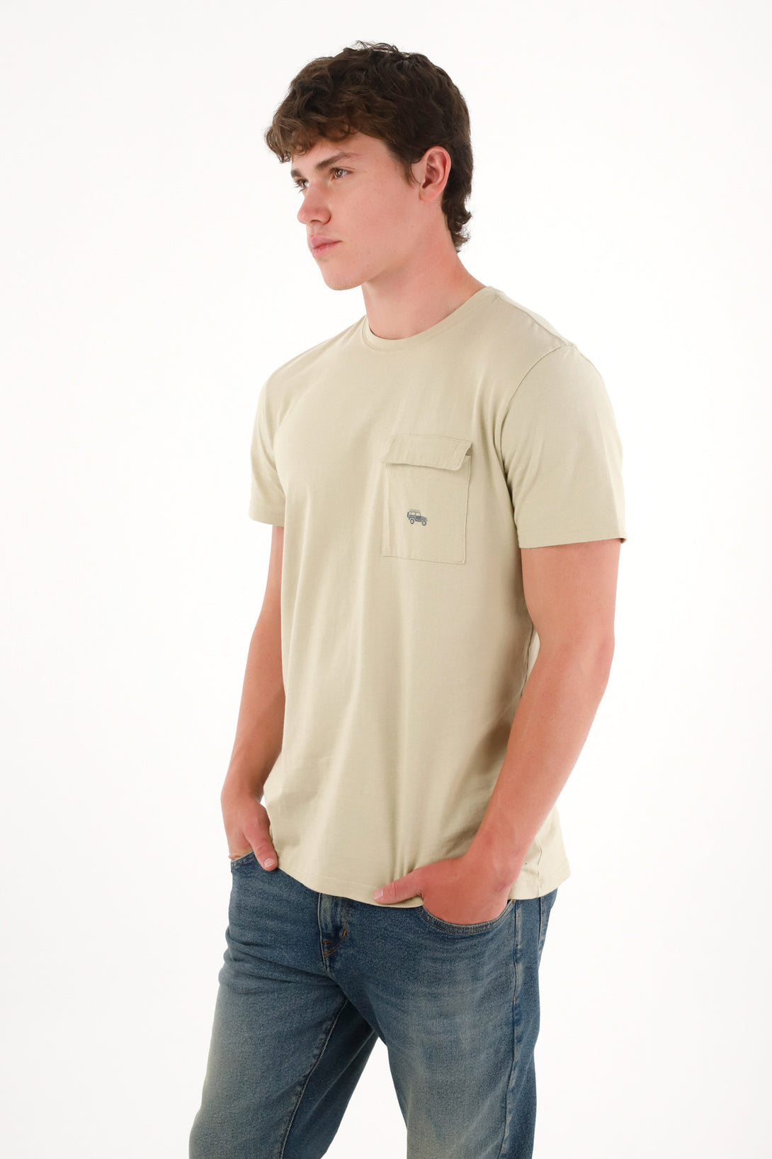 Camiseta con bolsillo de tapa café para hombre