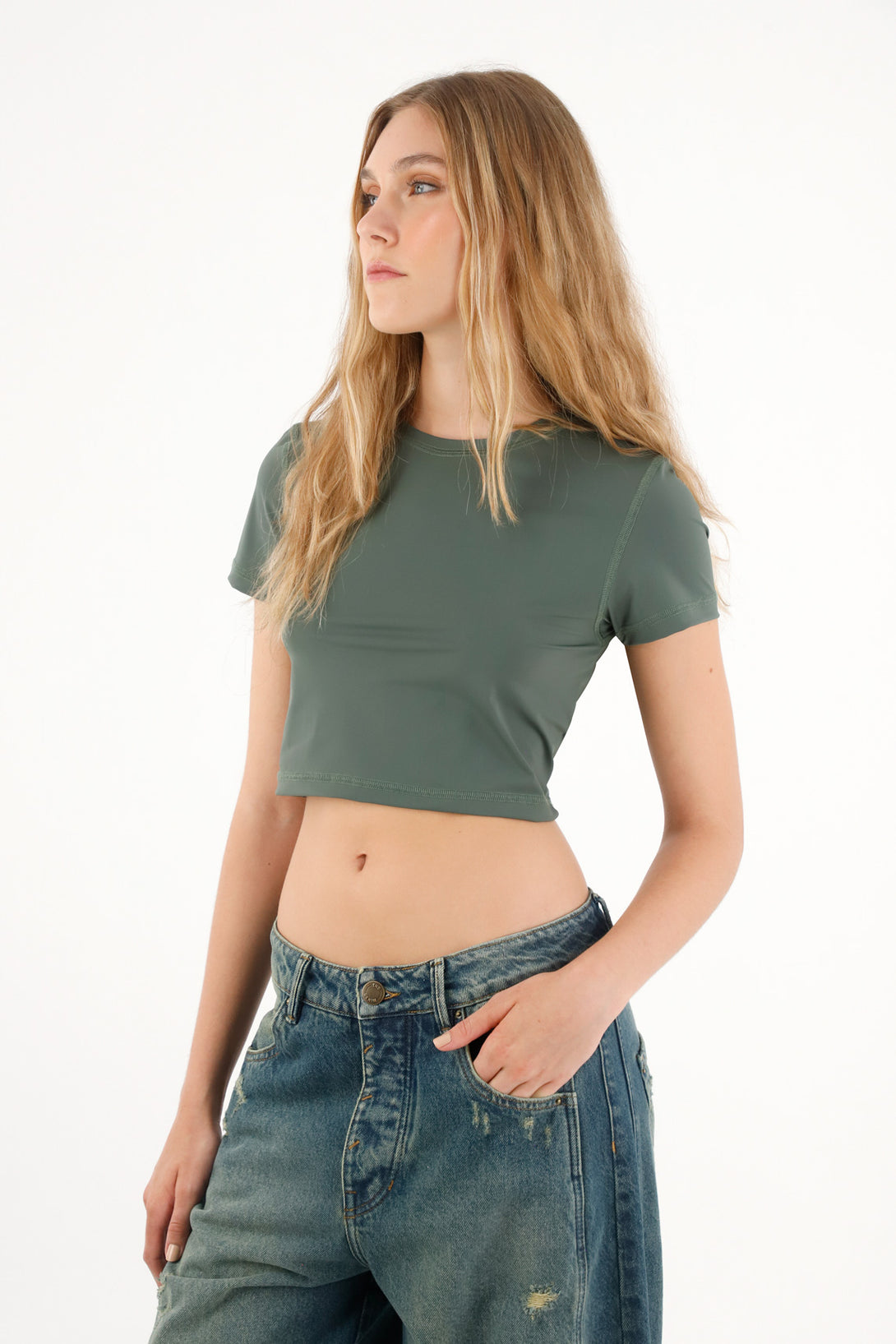 Camiseta manga corta ajustada gris para mujer