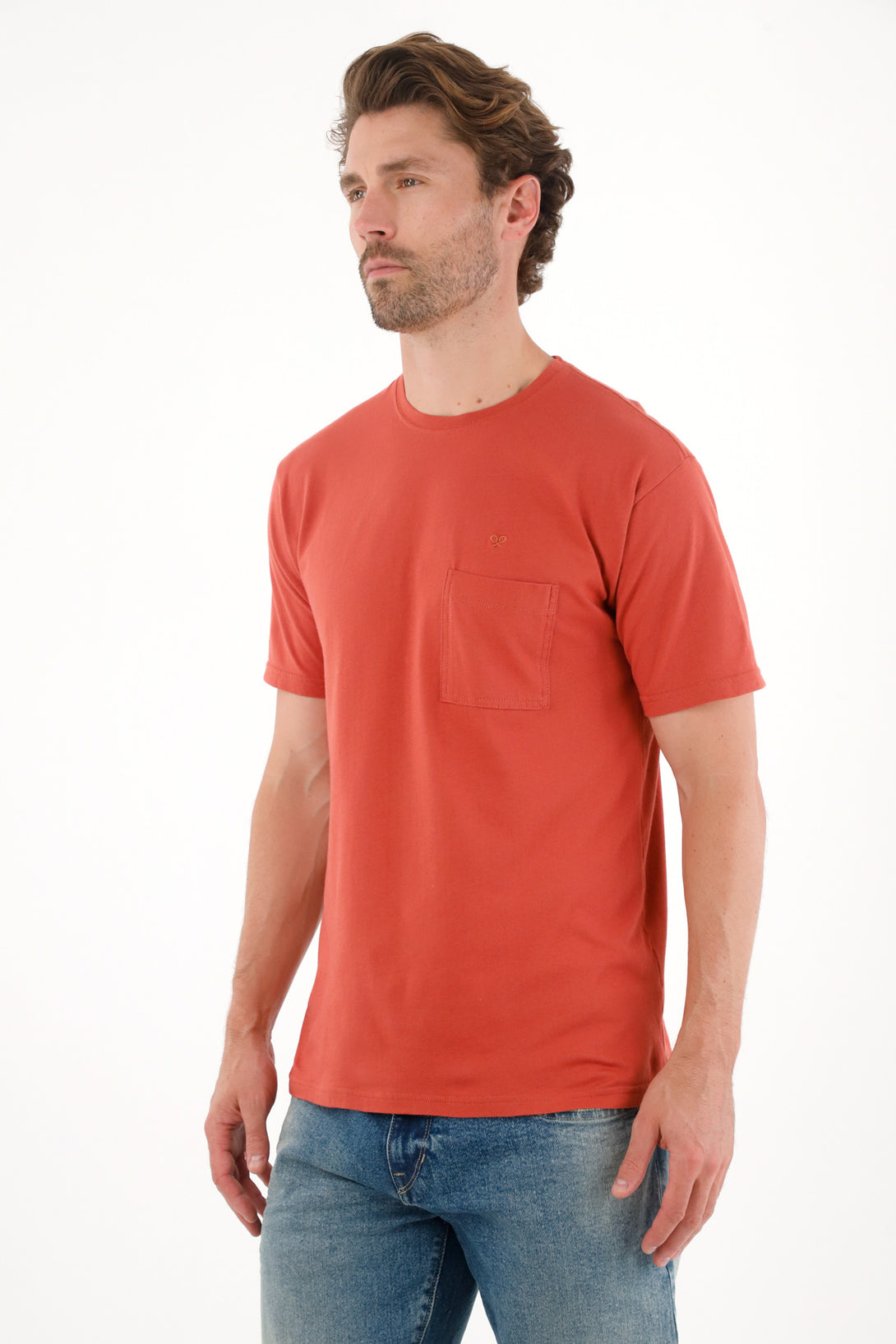Camiseta con bolsillo de parche naranja para hombre
