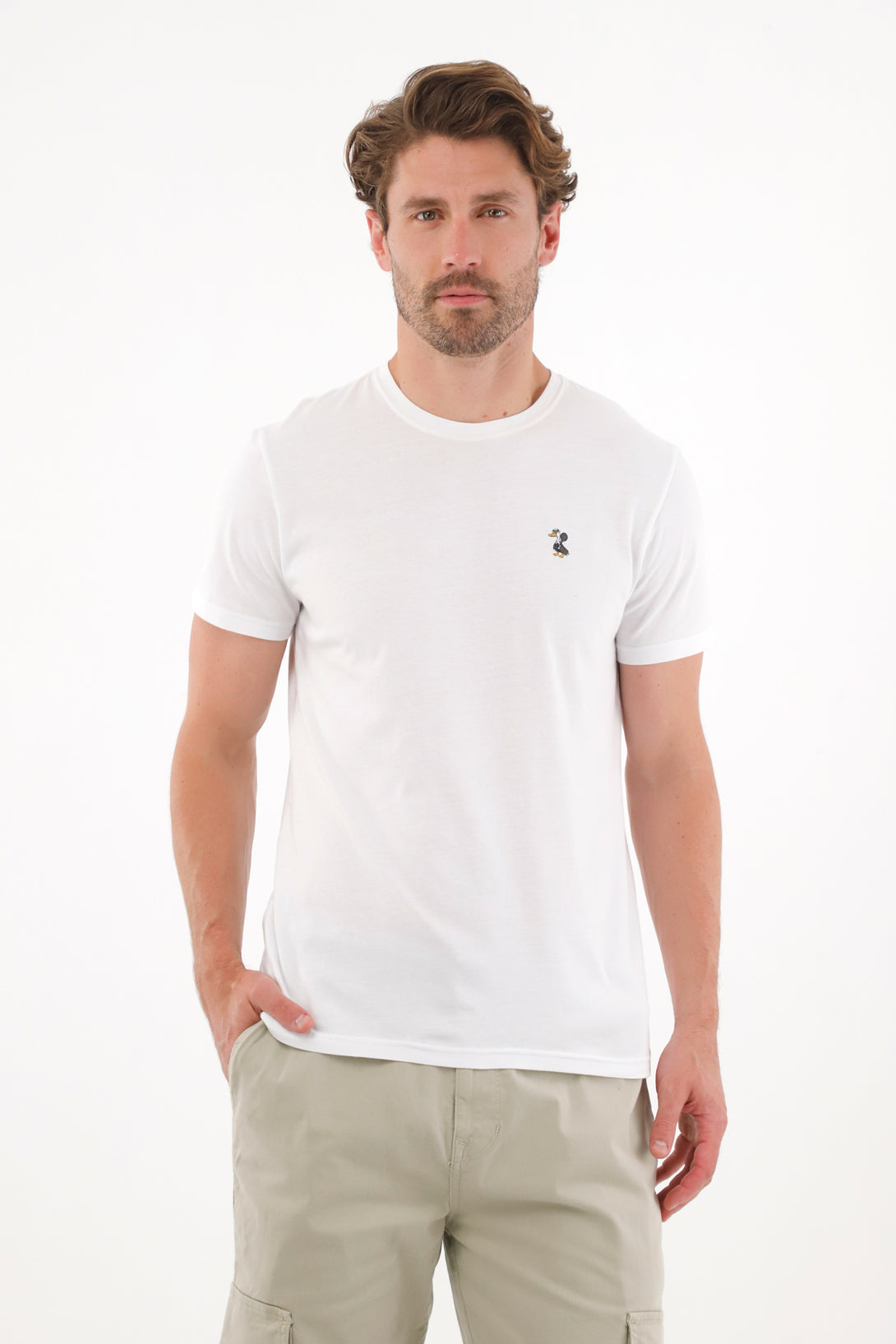 Men's White Ribbed Crew Neck T-Shirt