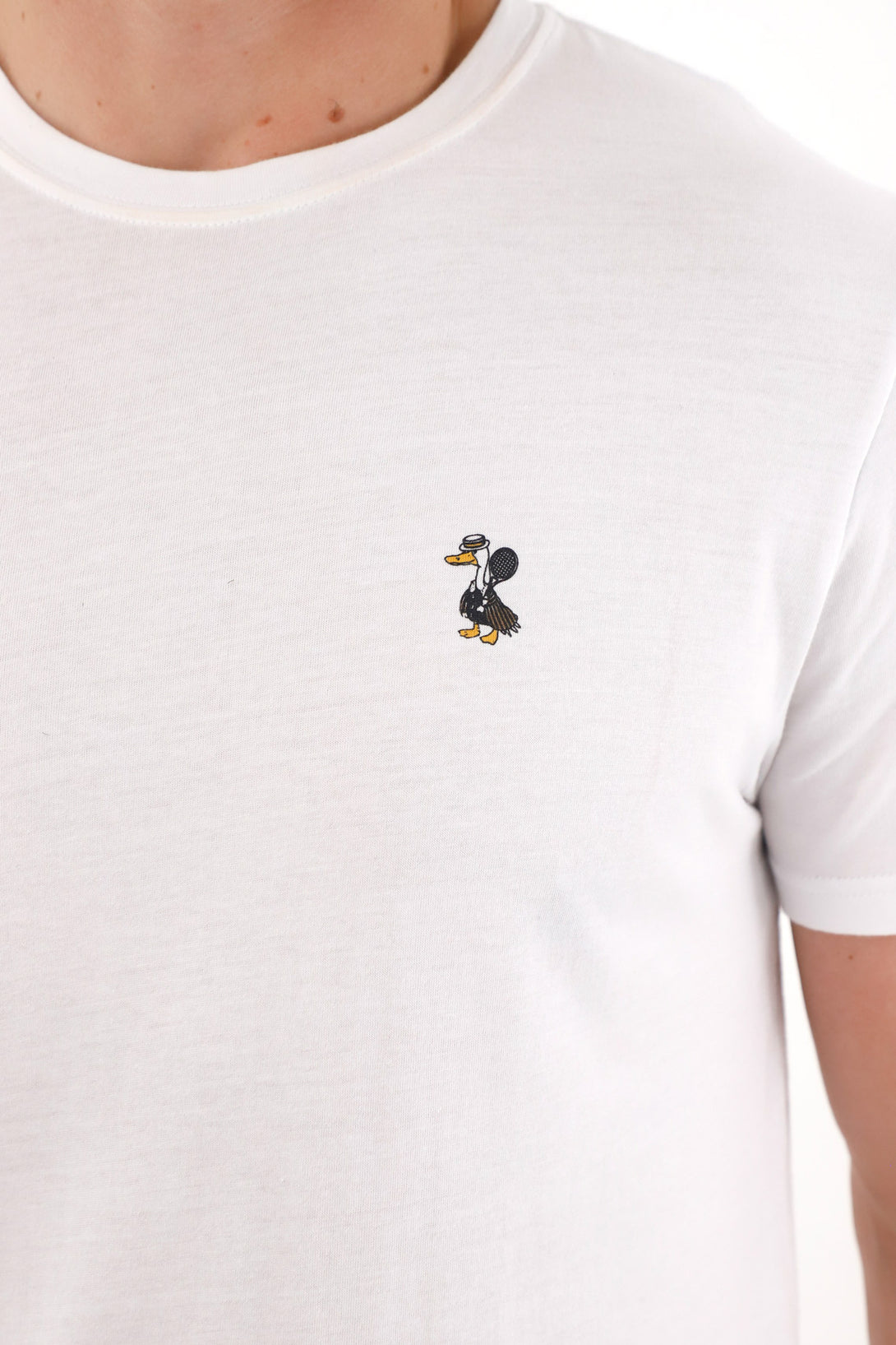 Men's White Ribbed Crew Neck T-Shirt