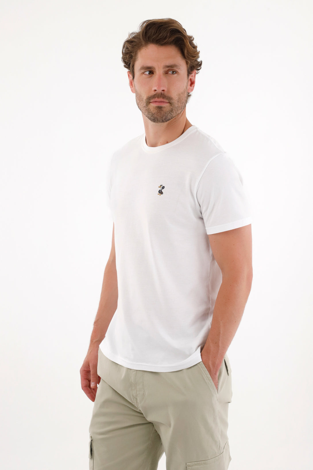 Men's White Ribbed Crew Neck T-Shirt