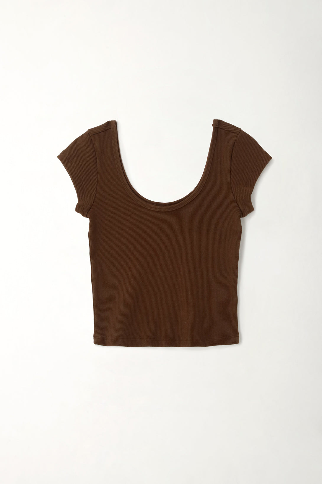 Camiseta en rib ajustada café para mujer