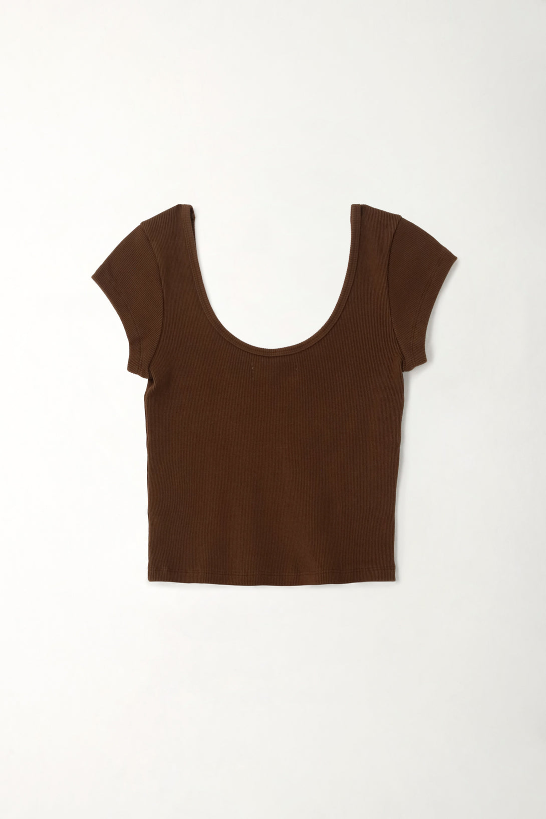 Camiseta en rib ajustada café para mujer