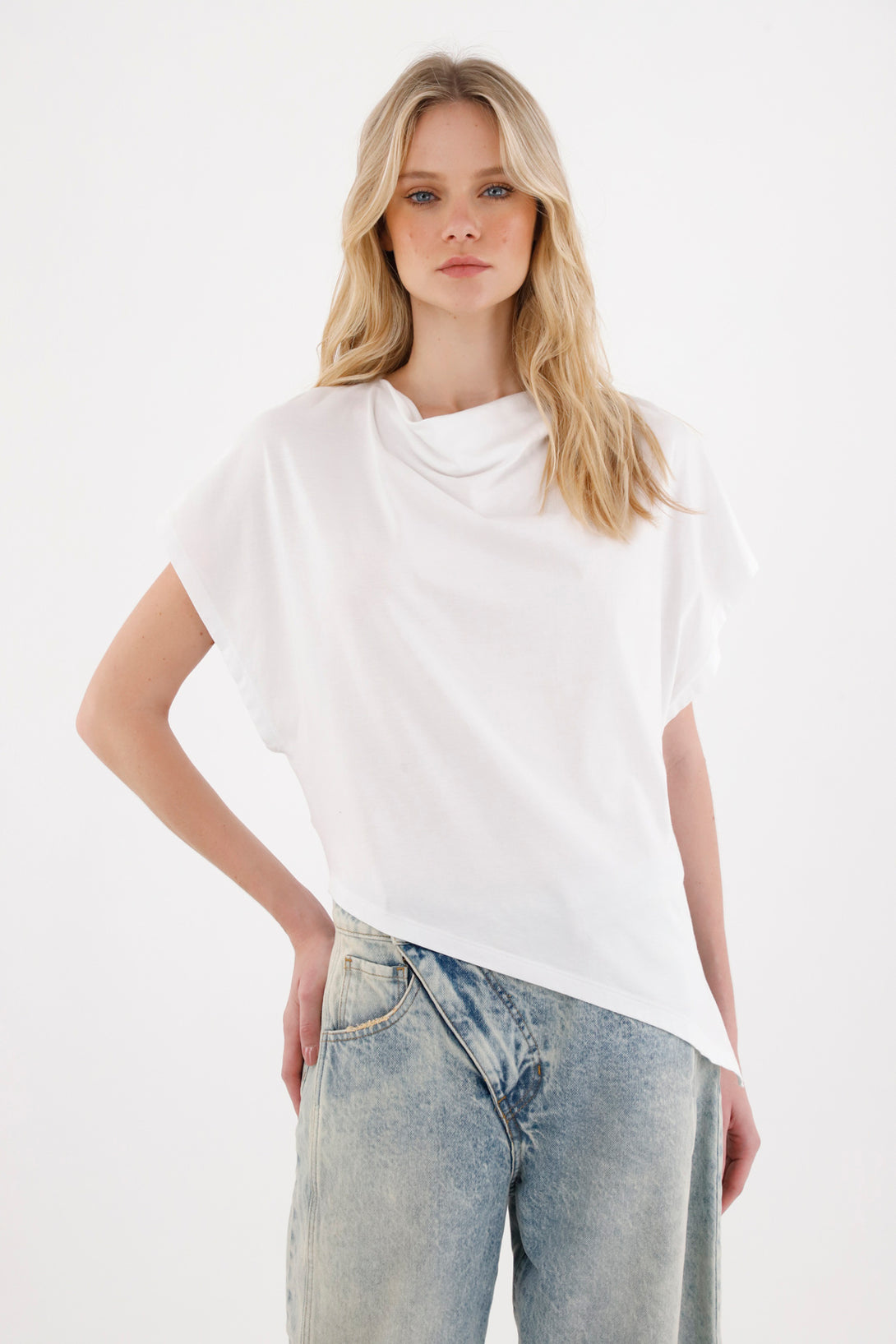 White Sleeveless Asymmetrical Hem Top for Women