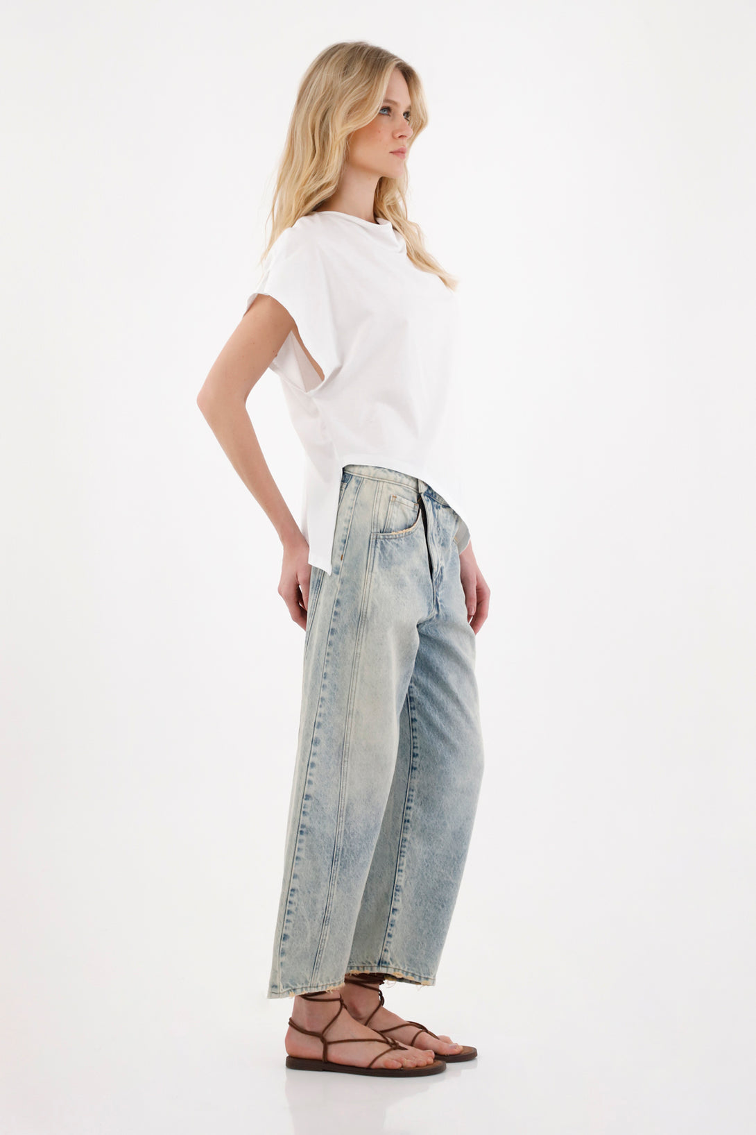 White Sleeveless Asymmetrical Hem Top for Women
