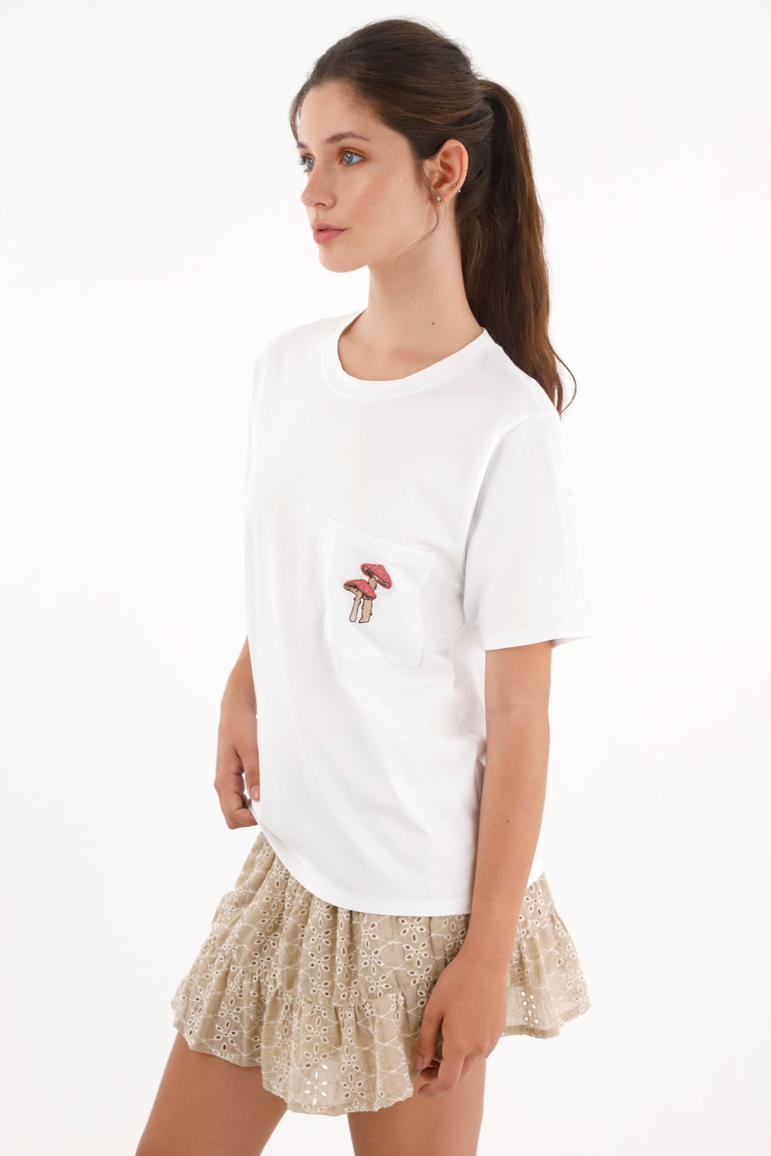 Women's White 100% Cotton T-Shirt with Pocket