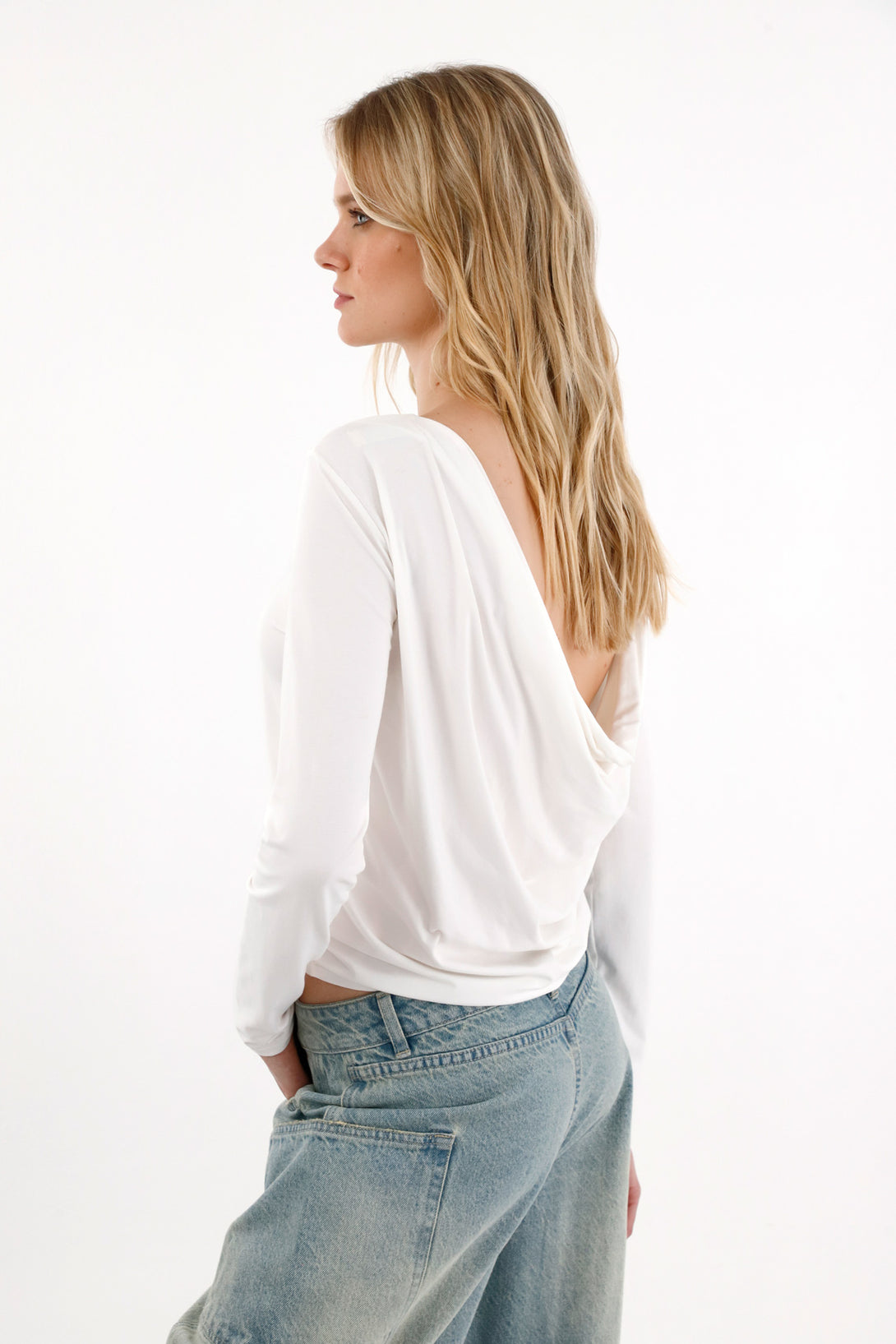 Lightweight Women's Back Drape Top in Raw Color