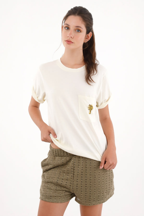 Camiseta en 100% algodón con bolsillo crudo para mujer