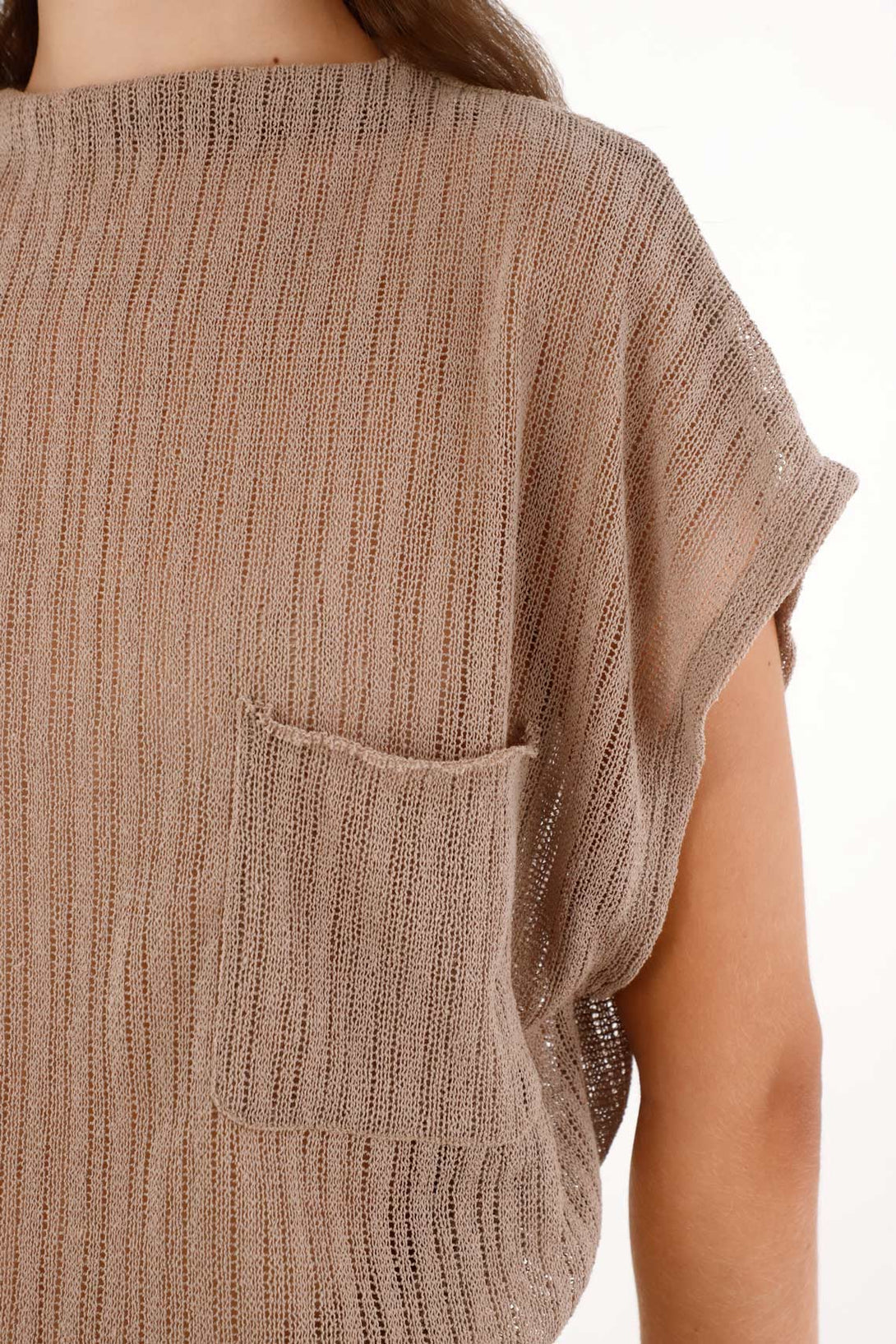 Women's Sheer Knit Top in Coffee Brown