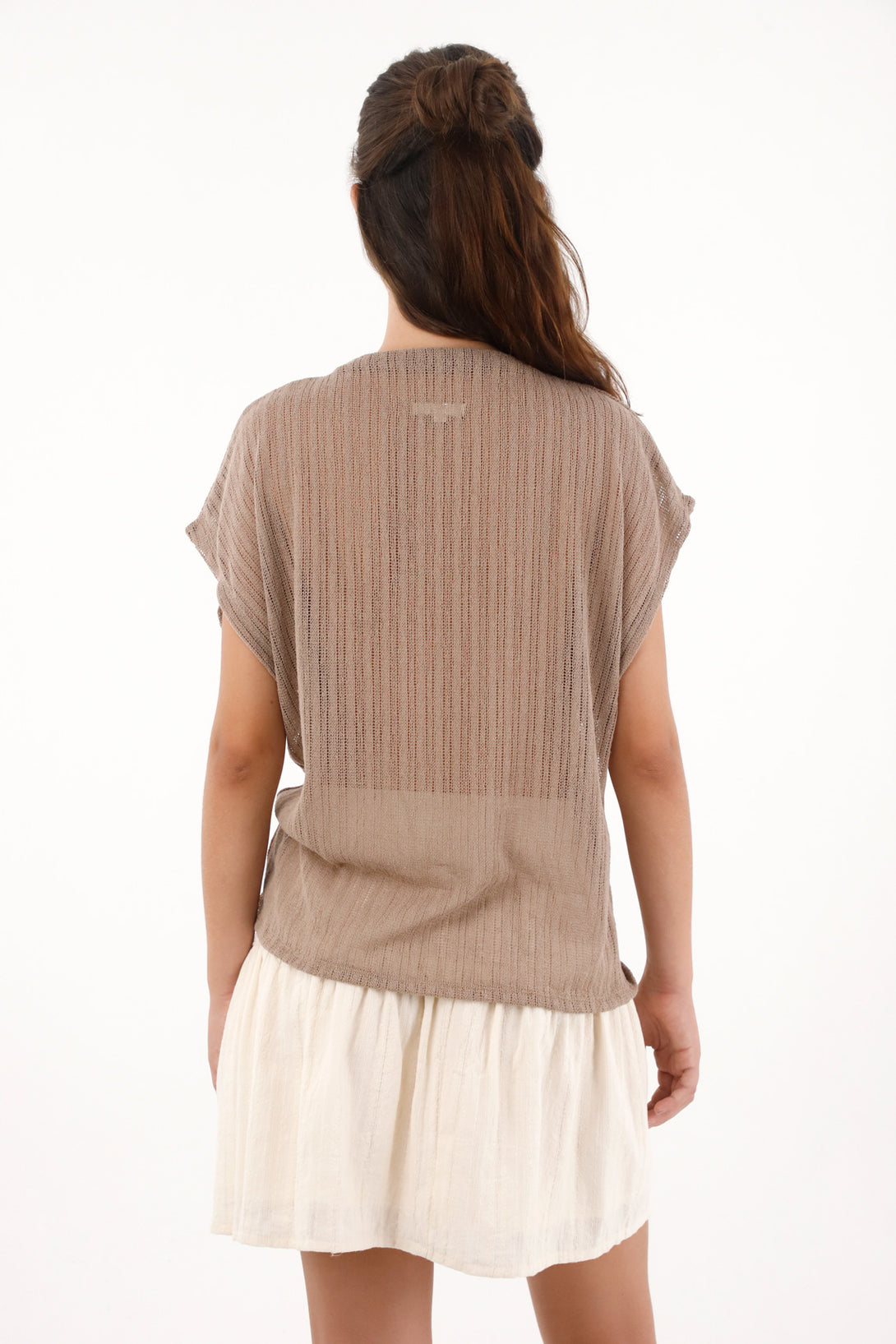 Women's Sheer Knit Top in Coffee Brown
