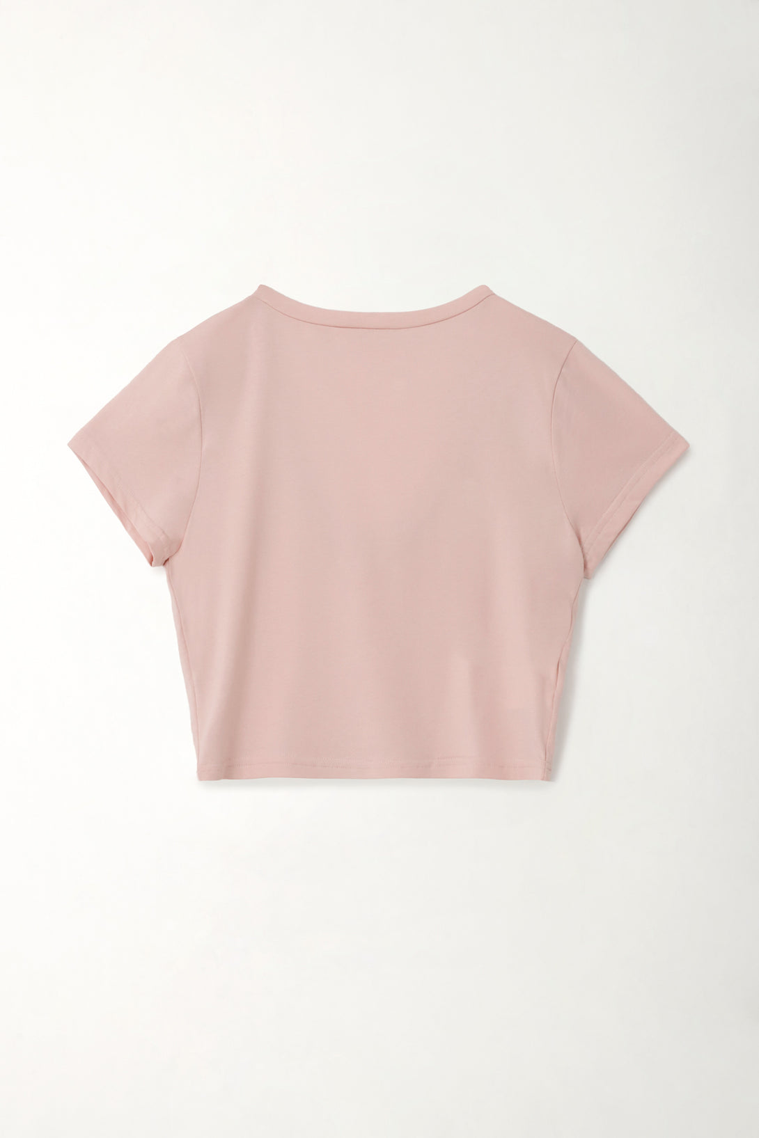 Camiseta crop con cuello en V rosada para mujer