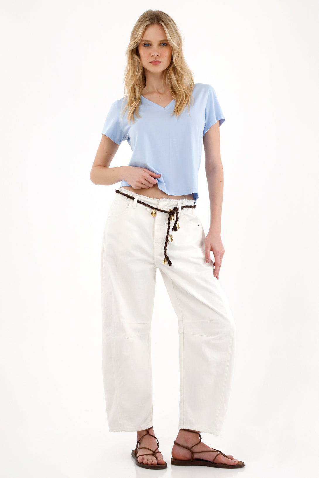 Women's Blue V-Neck Basic T-Shirt
