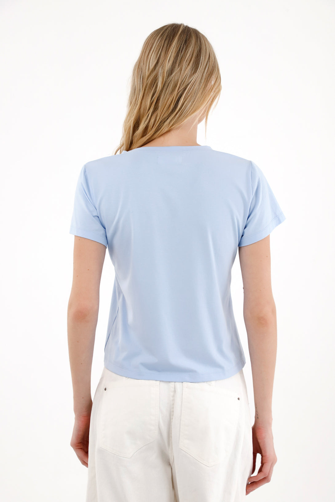Women's Blue V-Neck Basic T-Shirt