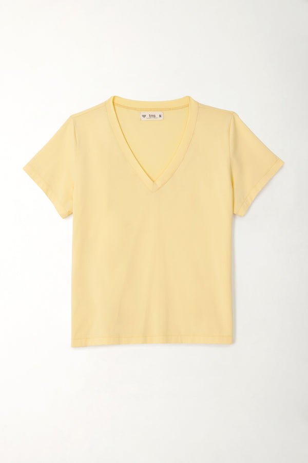 Women's Yellow V-Neck Basic T-Shirt