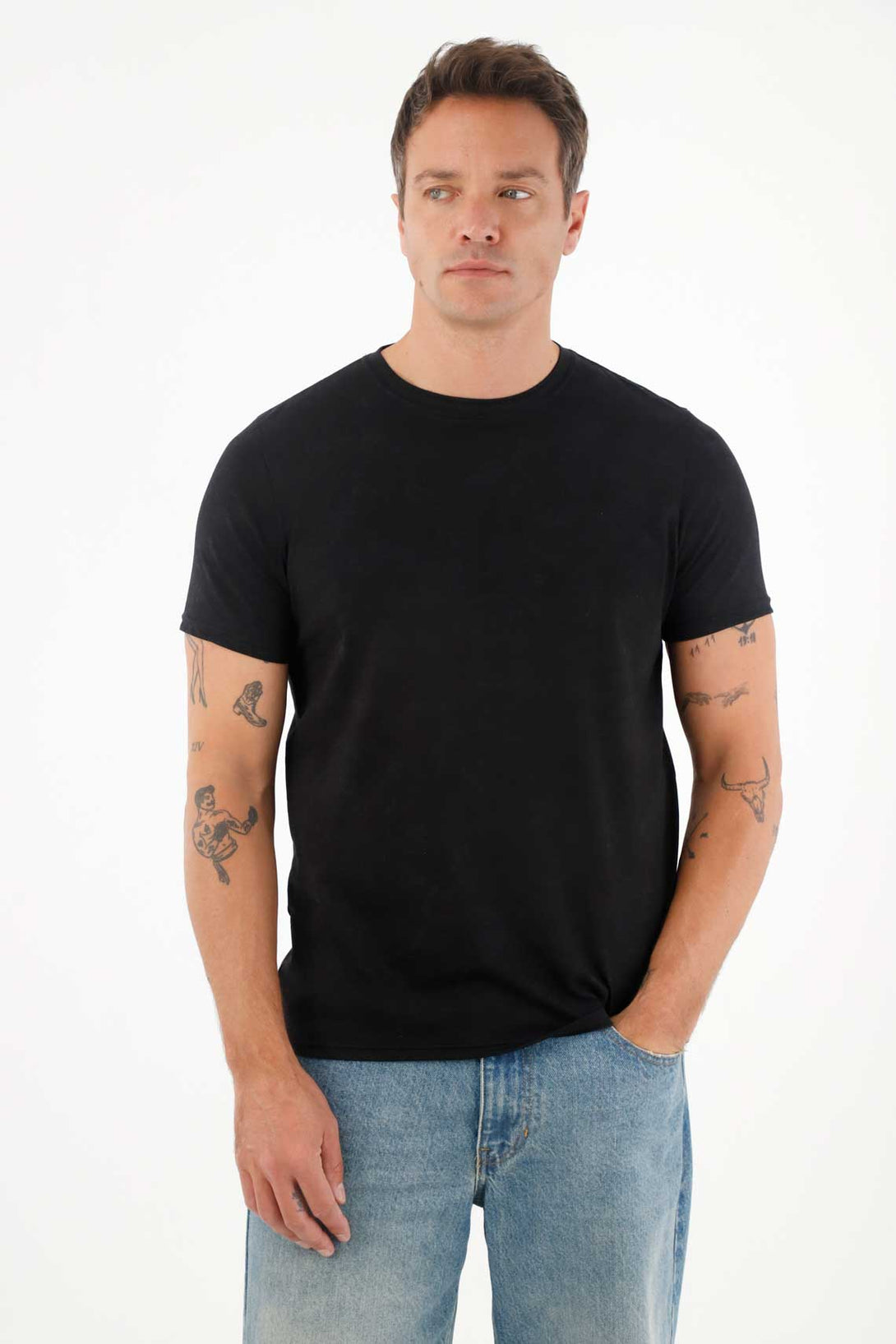 Camiseta básica de tacto suave negra para hombre