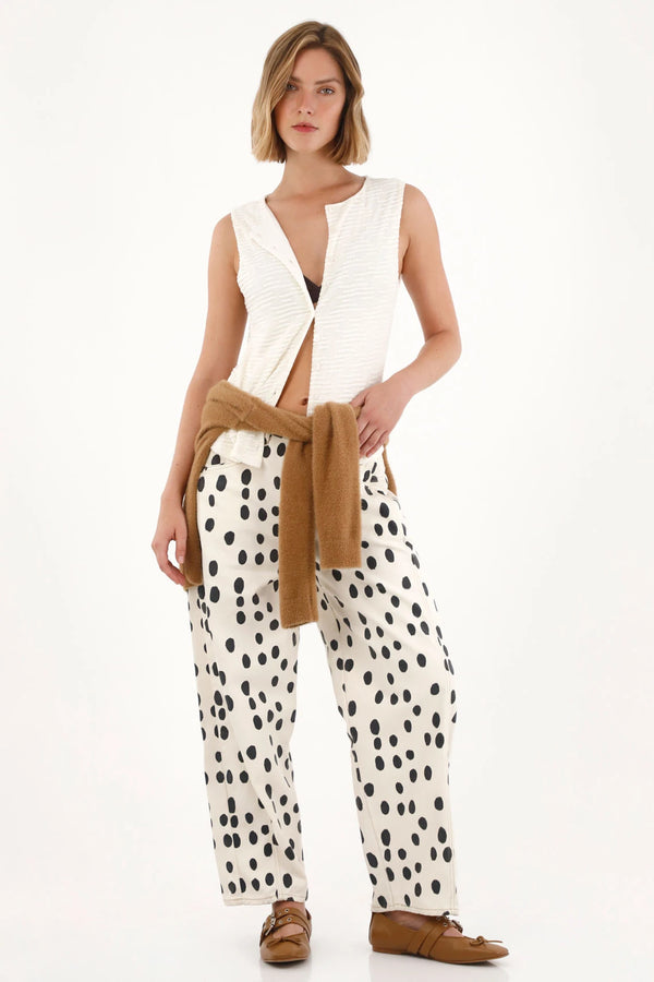 Textured Crème Sleeveless T-Shirt for Women