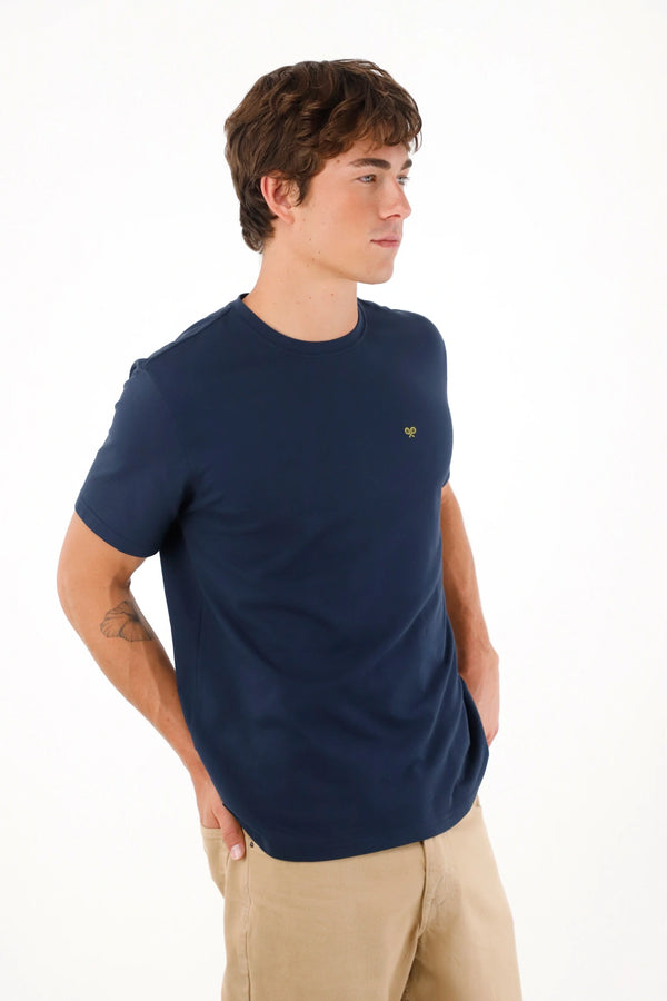Men's blue anti-pilling T-shirt
