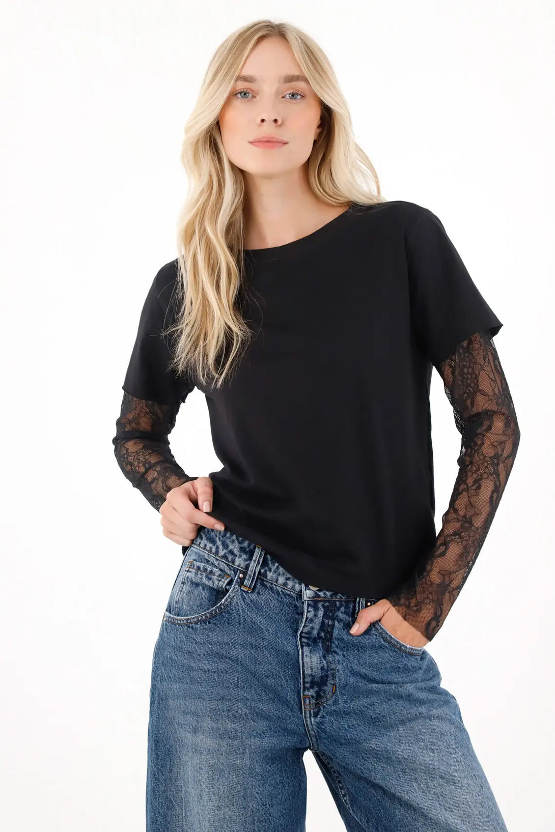 Black Lace Double Sleeve TNS for Women