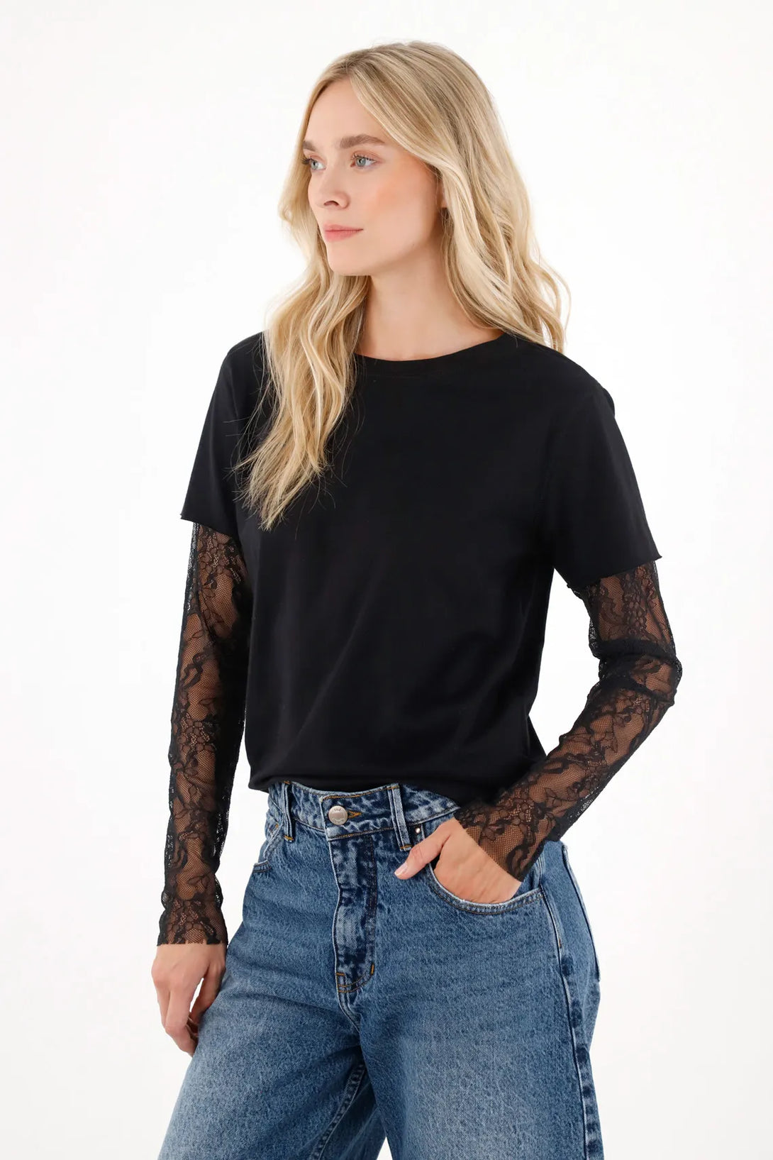 Black Lace Double Sleeve TNS for Women