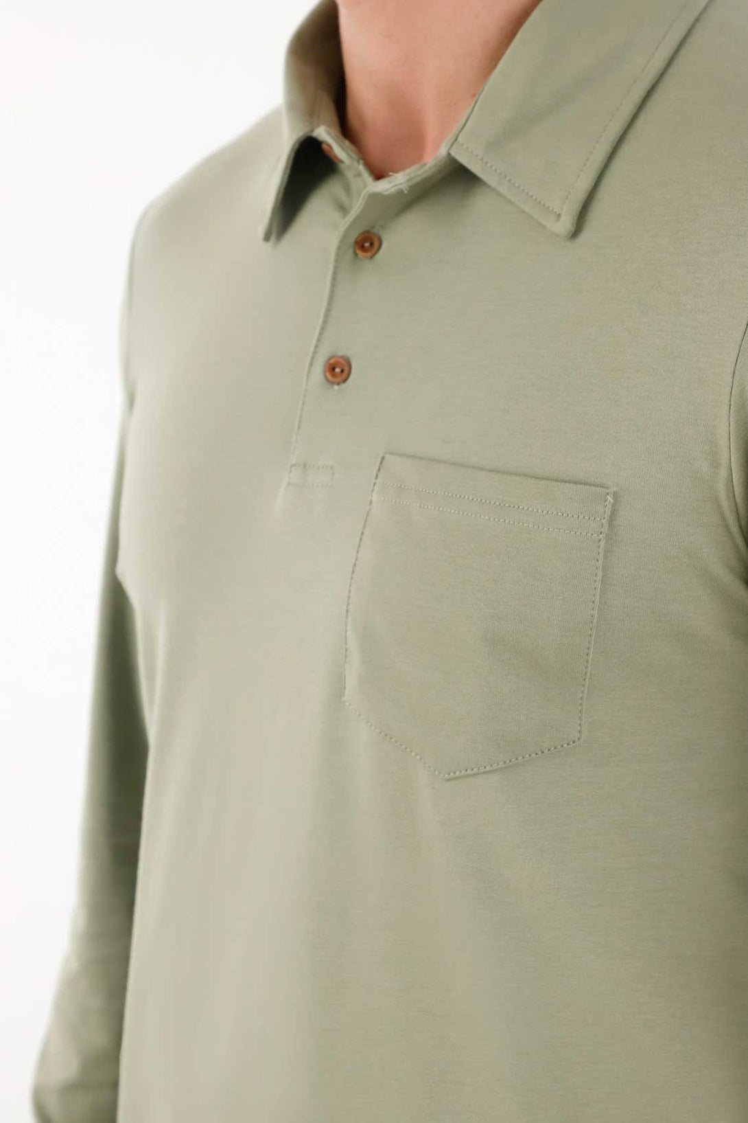 Men's Regular Fit Stretch Cotton Polo Shirt in Green with Pocket