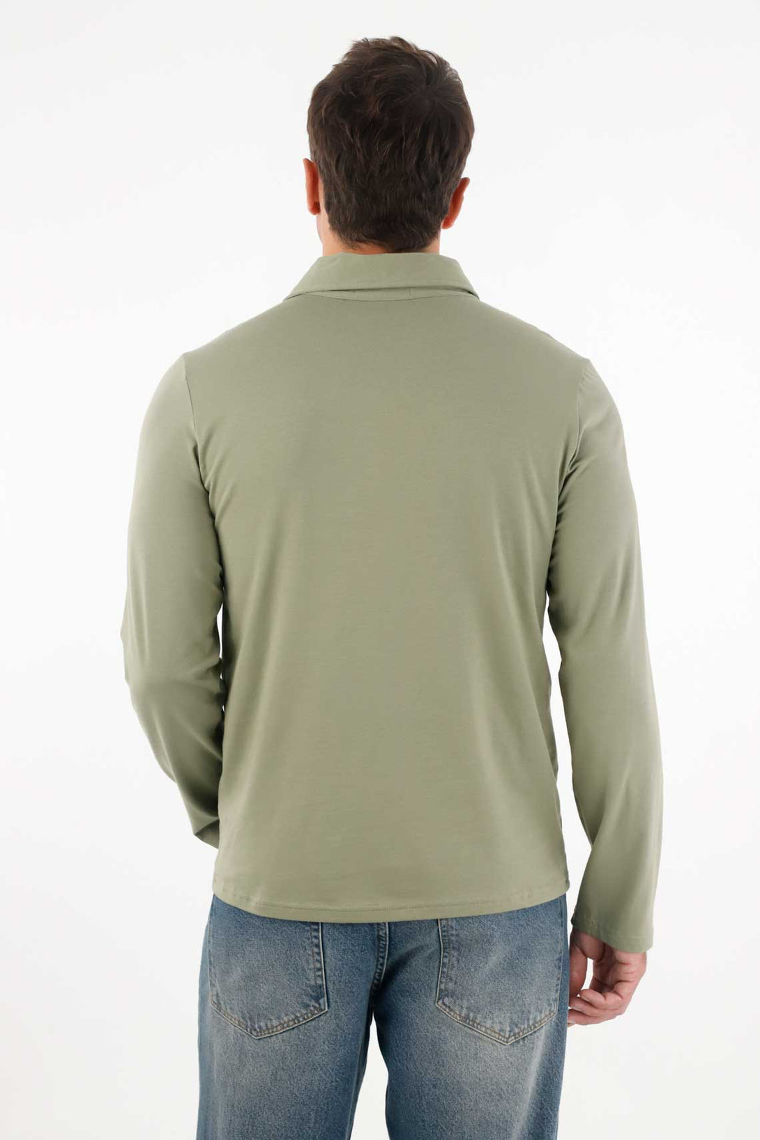 Men's Regular Fit Stretch Cotton Polo Shirt in Green with Pocket